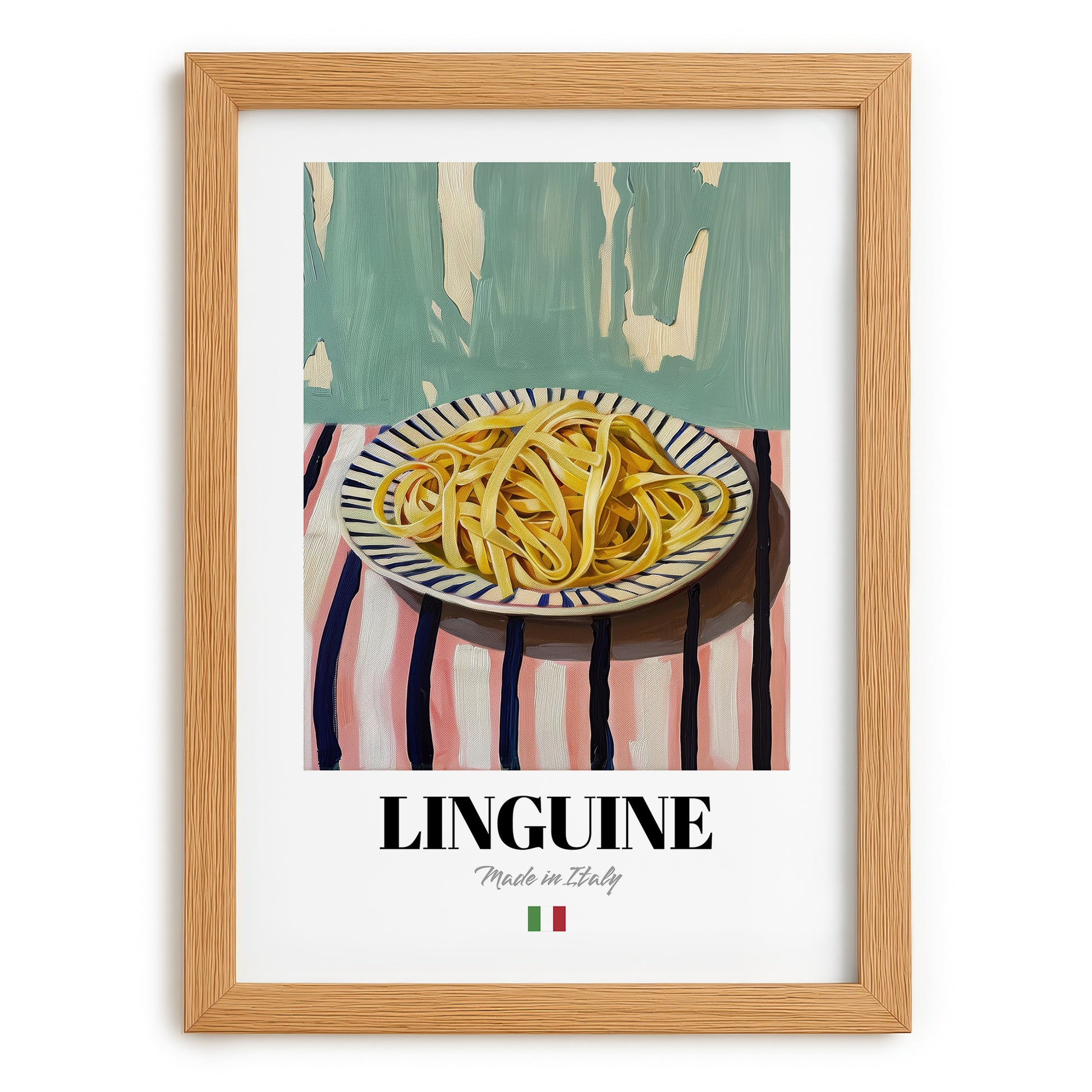 Linguine – Italian Pasta, Restaurant Wall Decor, set in oak frame
