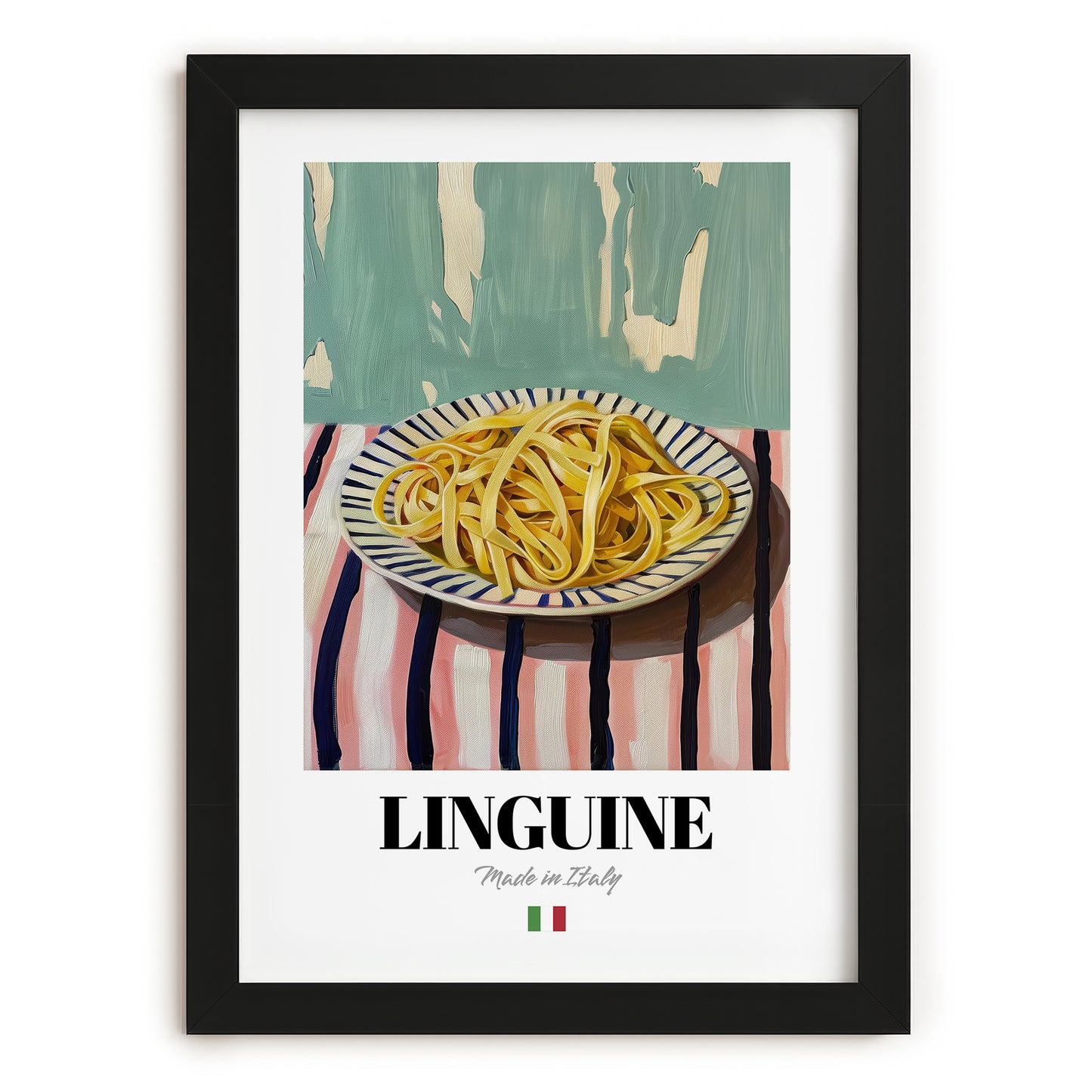 Linguine – Italian Pasta, Restaurant Wall Decor, in sleek black frame