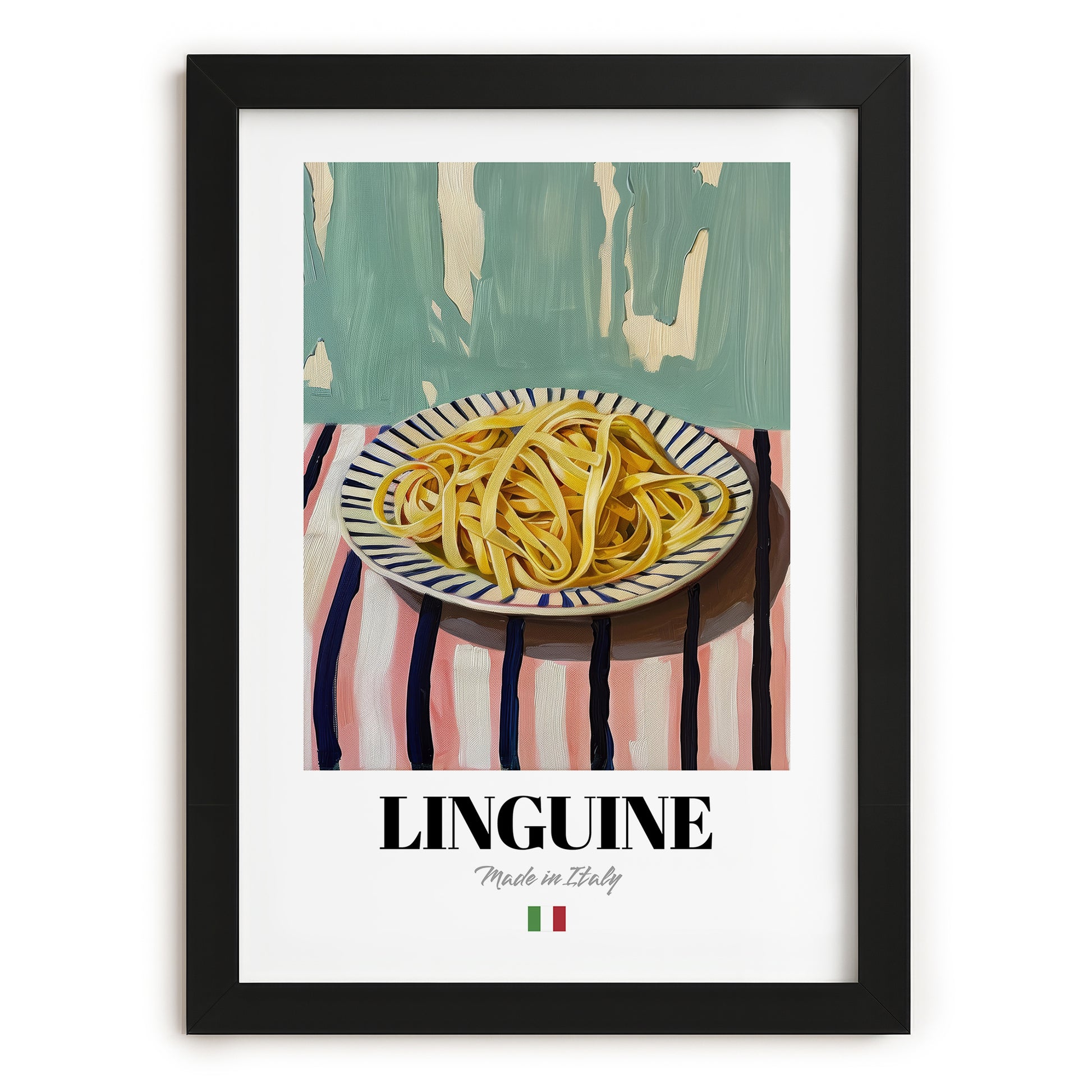 Linguine – Italian Pasta, Restaurant Wall Decor, in sleek black frame