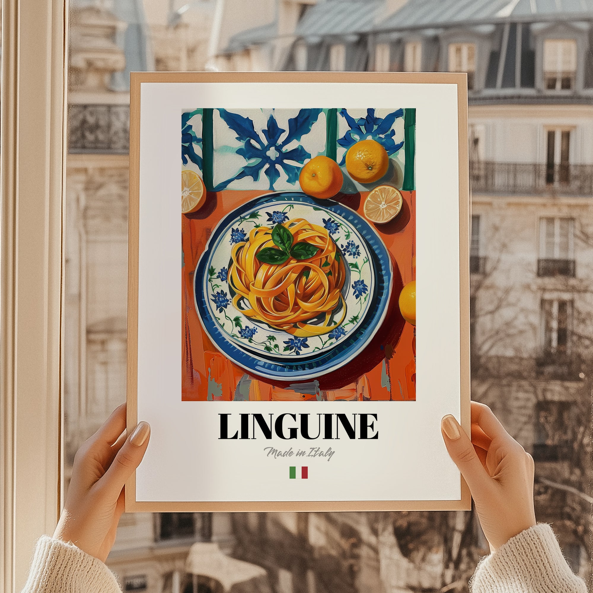 Linguine – Italian Pasta, Ristorante Poster, styled in a charming Paris street view
