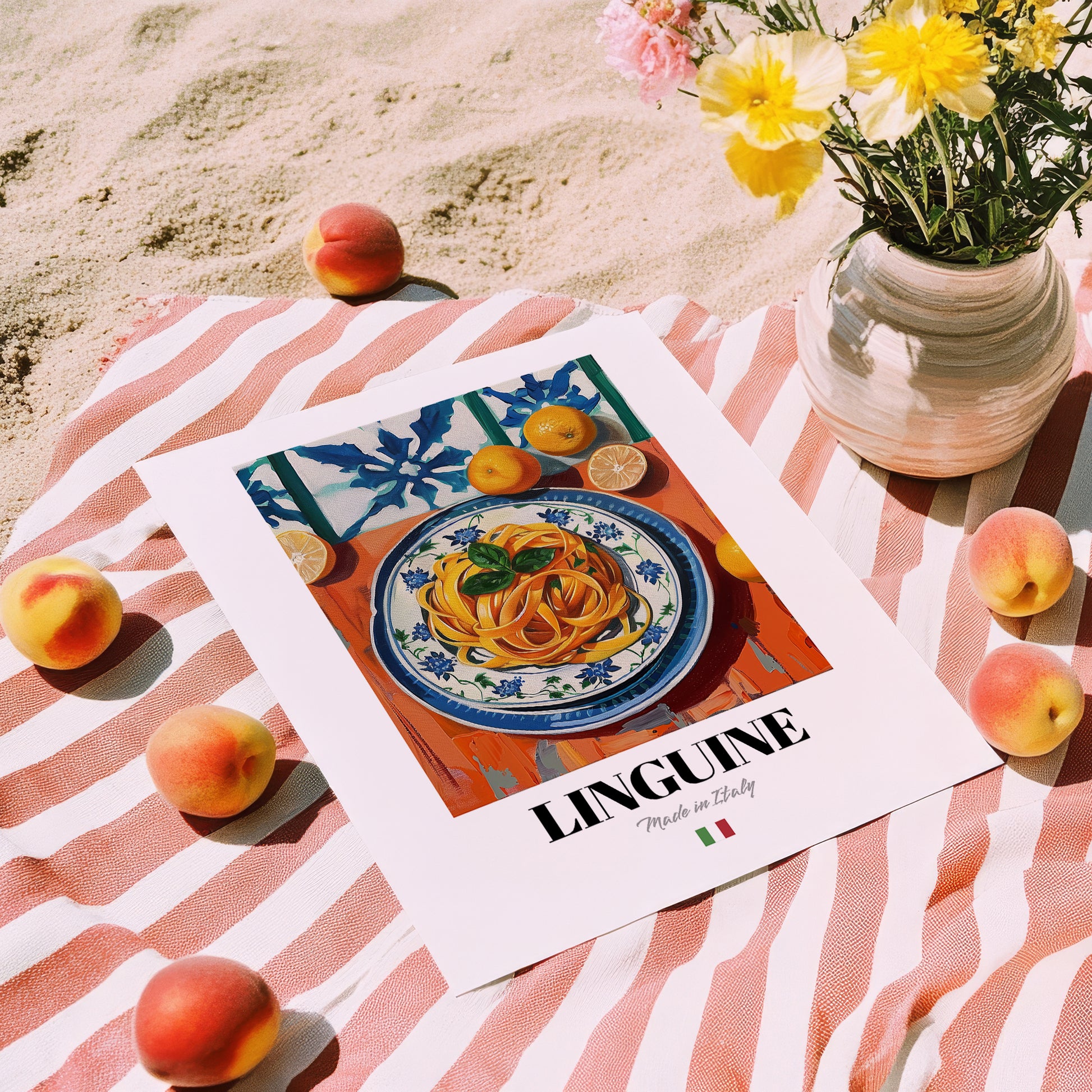 Linguine – Italian Pasta, Ristorante Poster, unframed on coastal sand