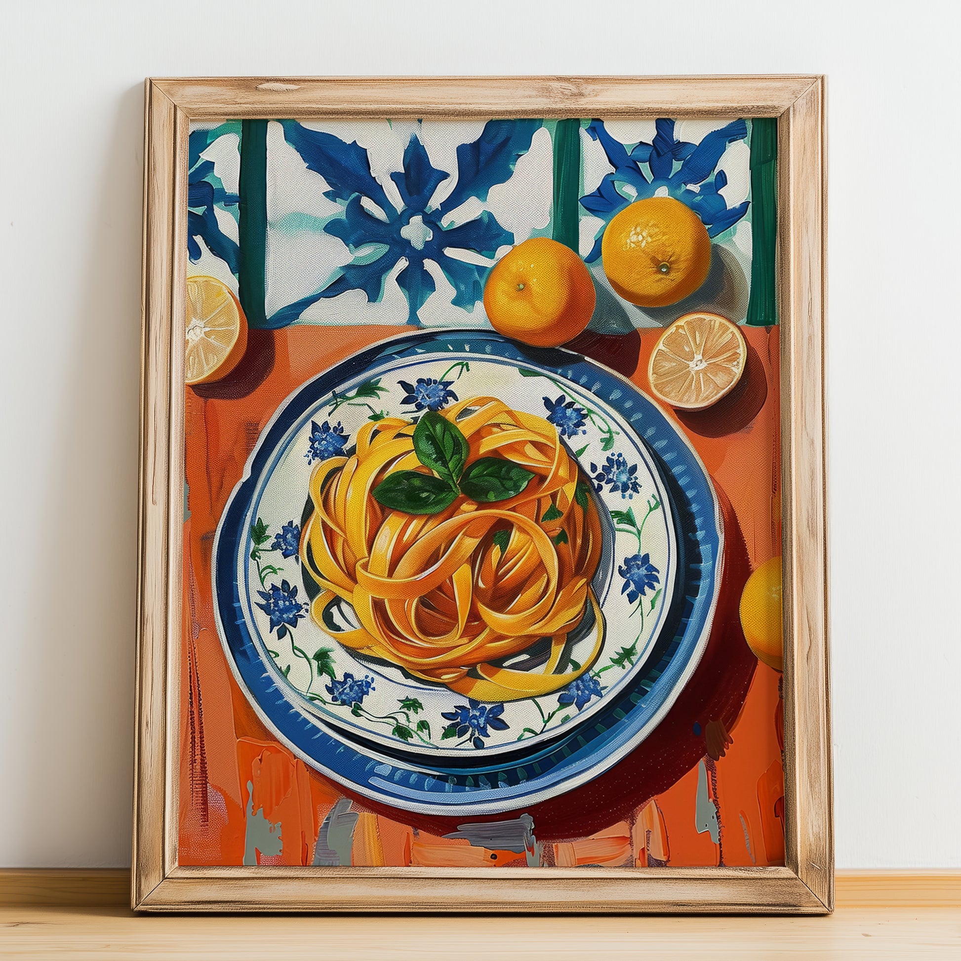 Linguine – Italian Pasta, Ristorante Poster, no-text version framed in wood