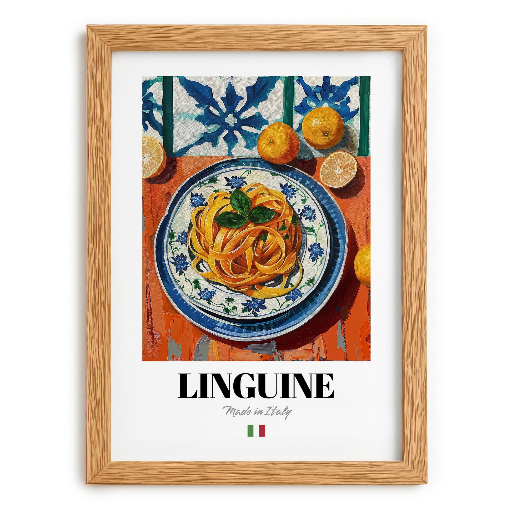 Linguine – Italian Pasta, Ristorante Poster, set in oak frame