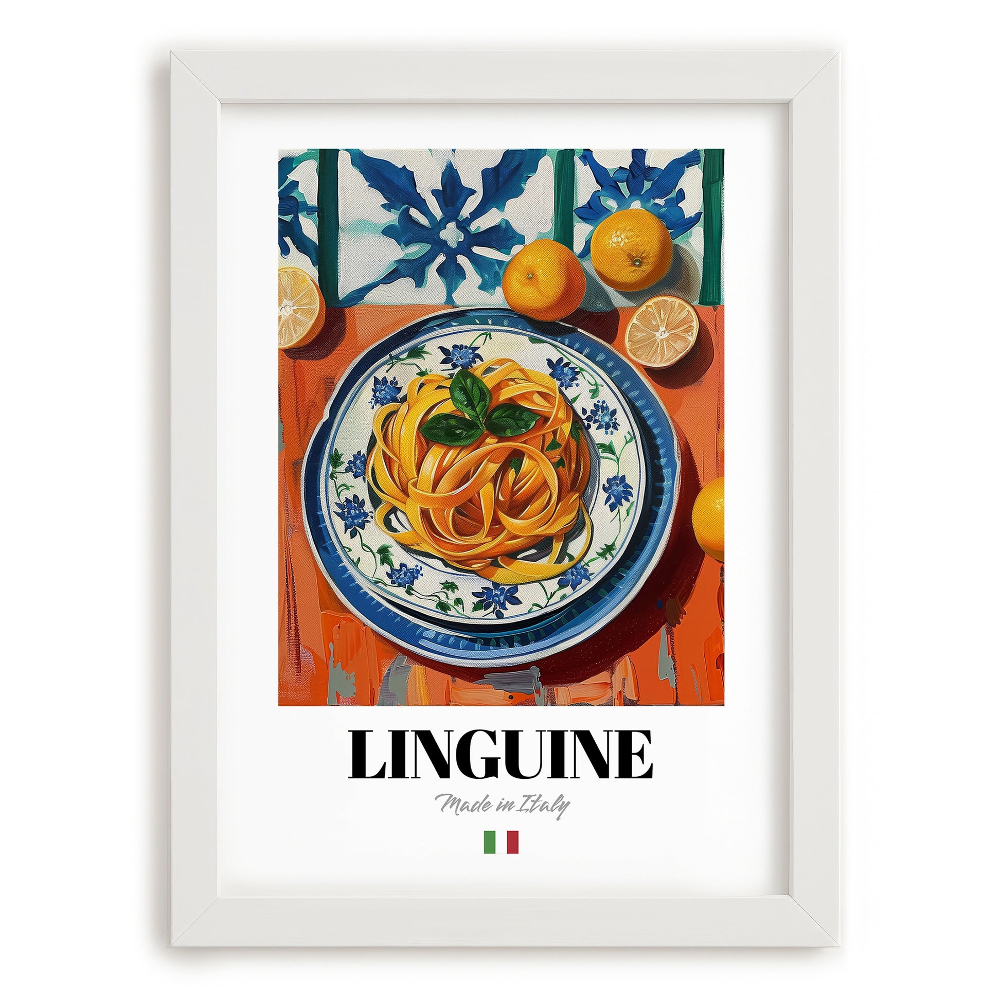 Linguine – Italian Pasta, Ristorante Poster, placed in minimal white frame