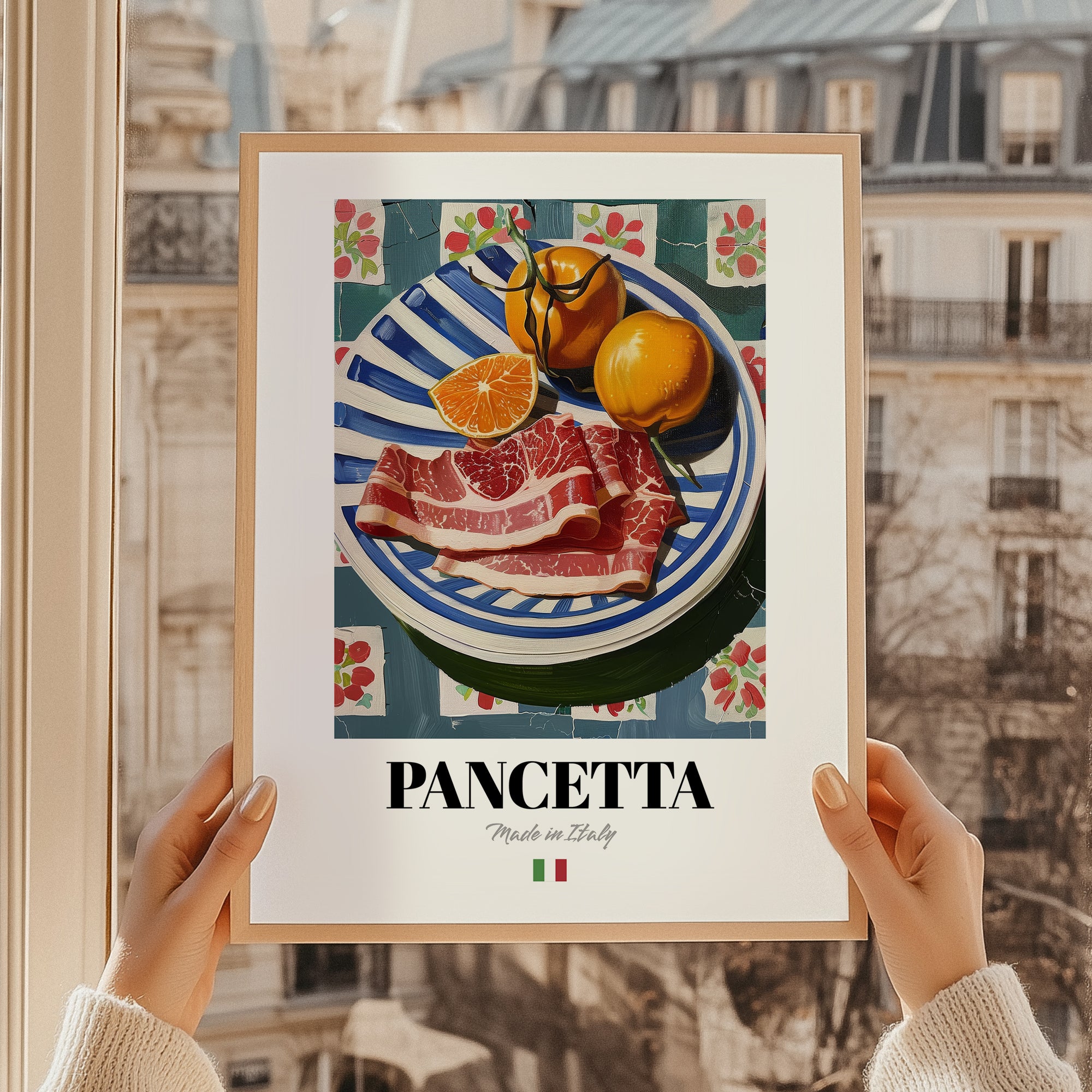 Pancetta – Italian Meat Dish, Café Painting, styled in a charming Paris street view