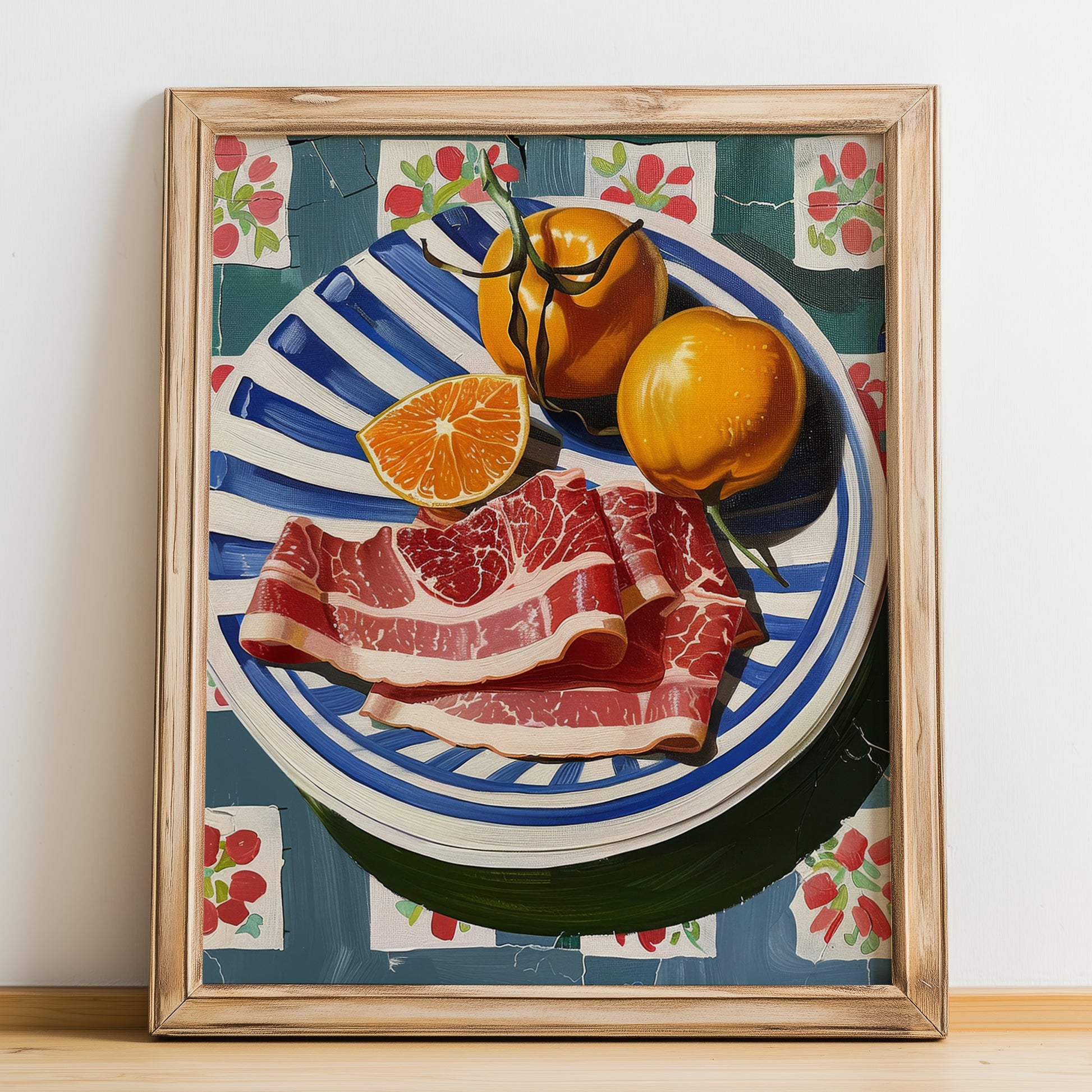 Pancetta – Italian Meat Dish, Café Painting, no-text version framed in wood