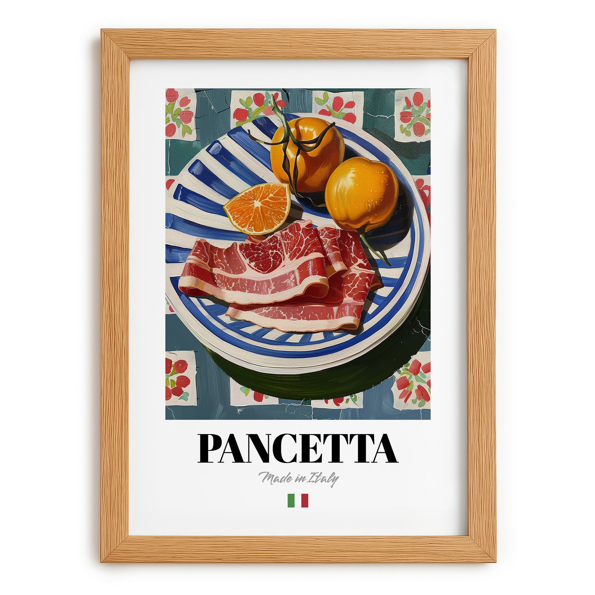Pancetta – Italian Meat Dish, Café Painting, set in oak frame