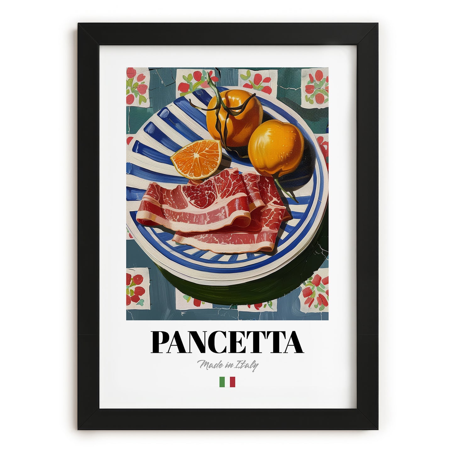 Pancetta – Italian Meat Dish, Café Painting, in sleek black frame