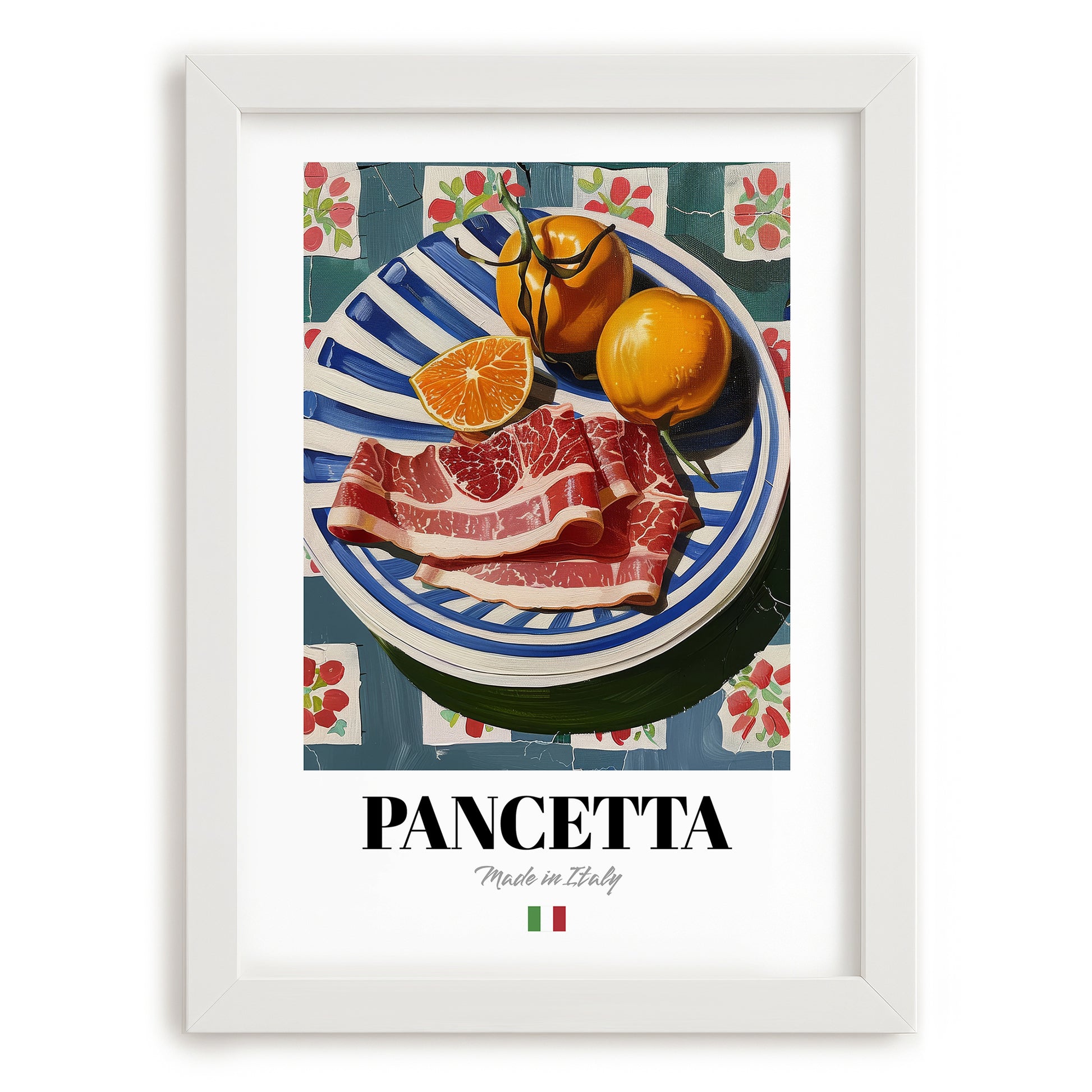 Pancetta – Italian Meat Dish, Café Painting, placed in minimal white frame
