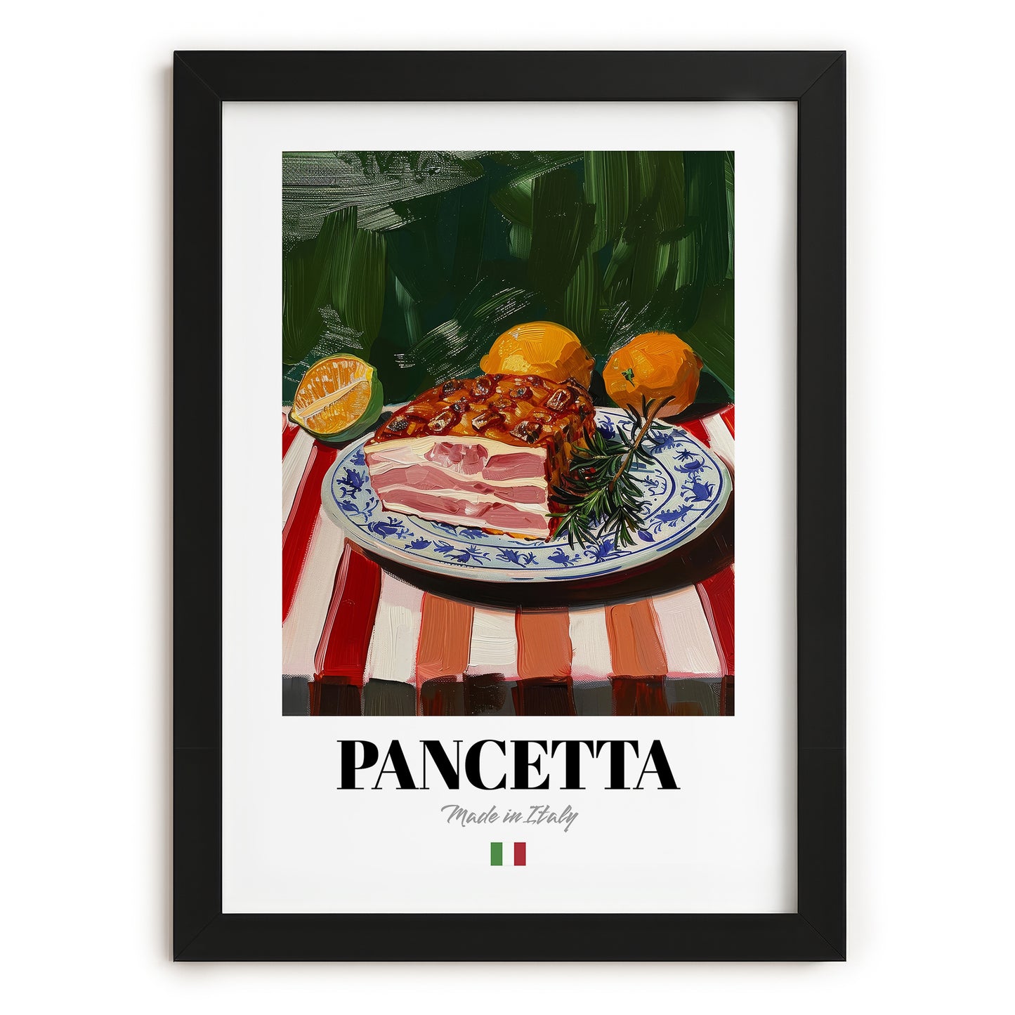 Pancetta – Italian Meat Dish, Restaurant Poster, in sleek black frame