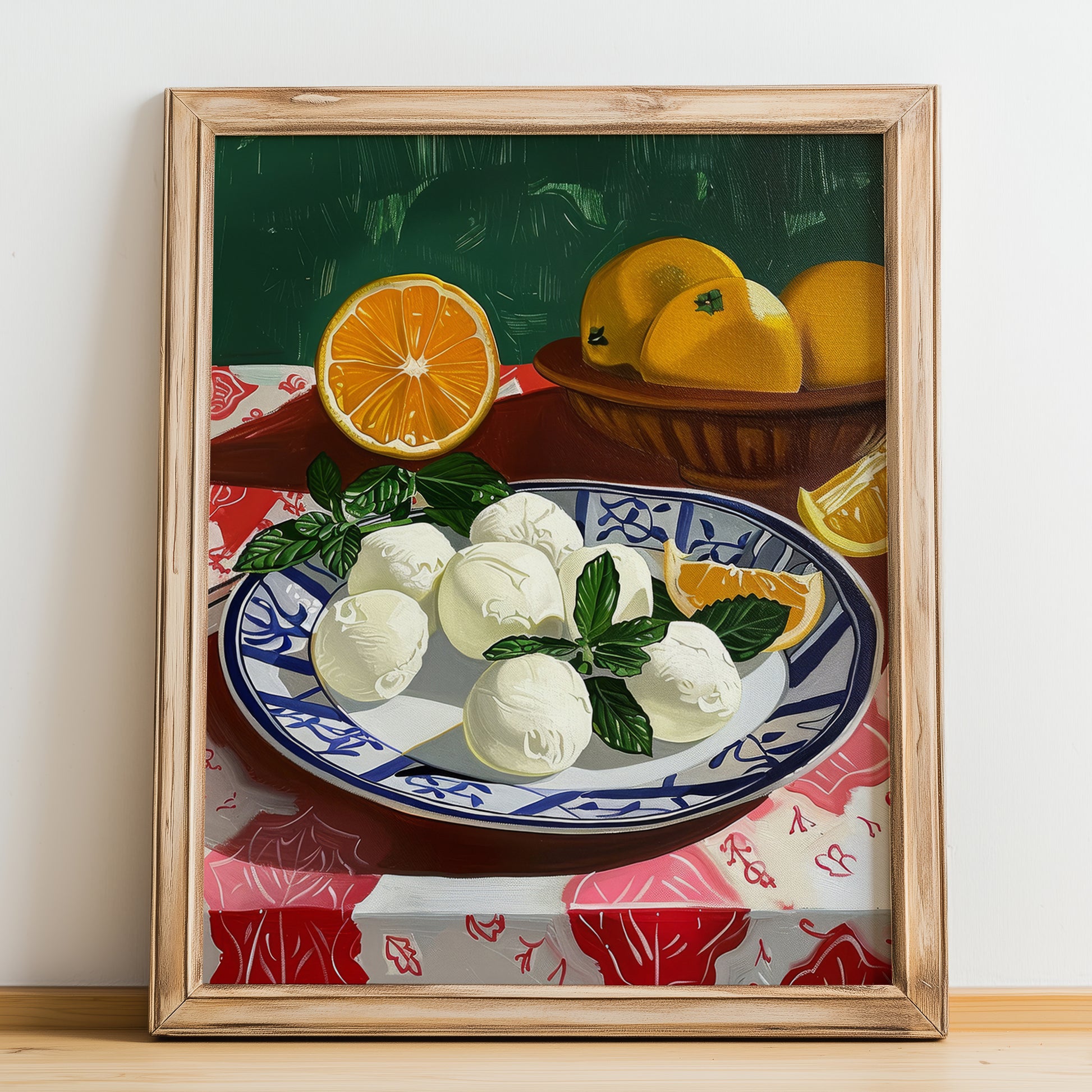 Bocconcini – Italian Cheese Dish, Restaurant Wall Art, no-text version framed in wood