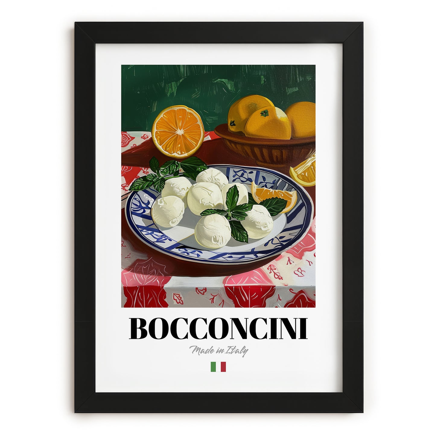 Bocconcini – Italian Cheese Dish, Restaurant Wall Art, in sleek black frame