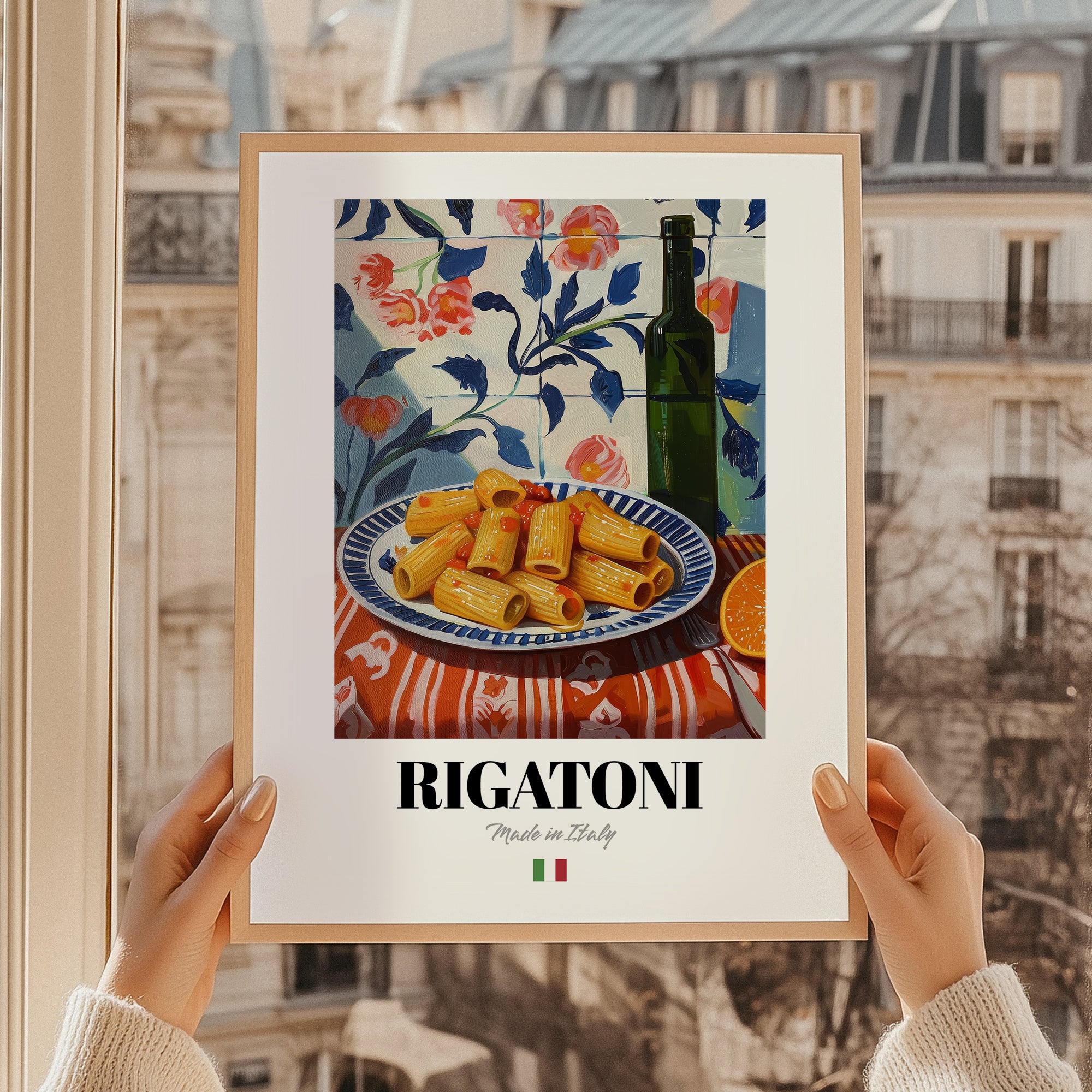 Rigatoni – Italian Pasta, Ristorante Poster, styled in a charming Paris street view