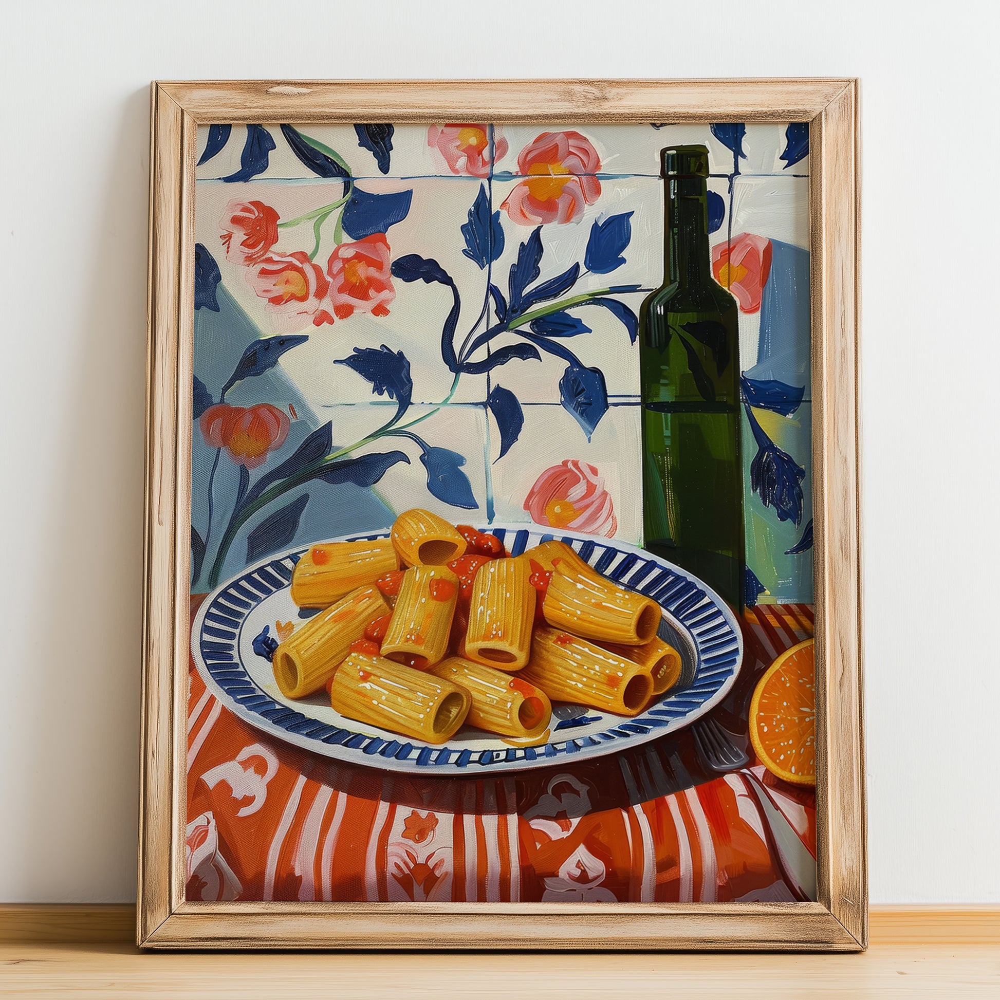 Rigatoni – Italian Pasta, Ristorante Poster, no-text version framed in wood