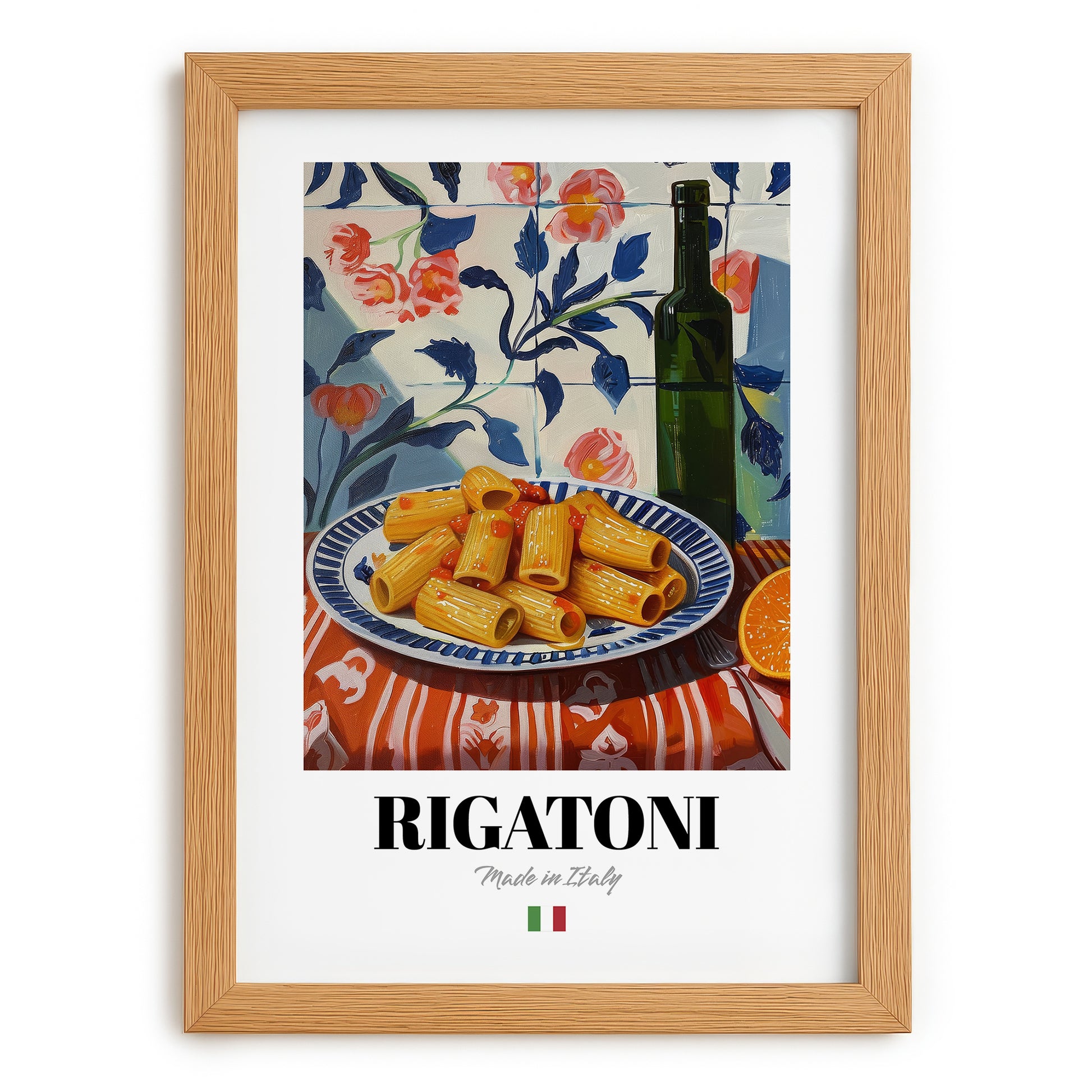 Rigatoni – Italian Pasta, Ristorante Poster, set in oak frame