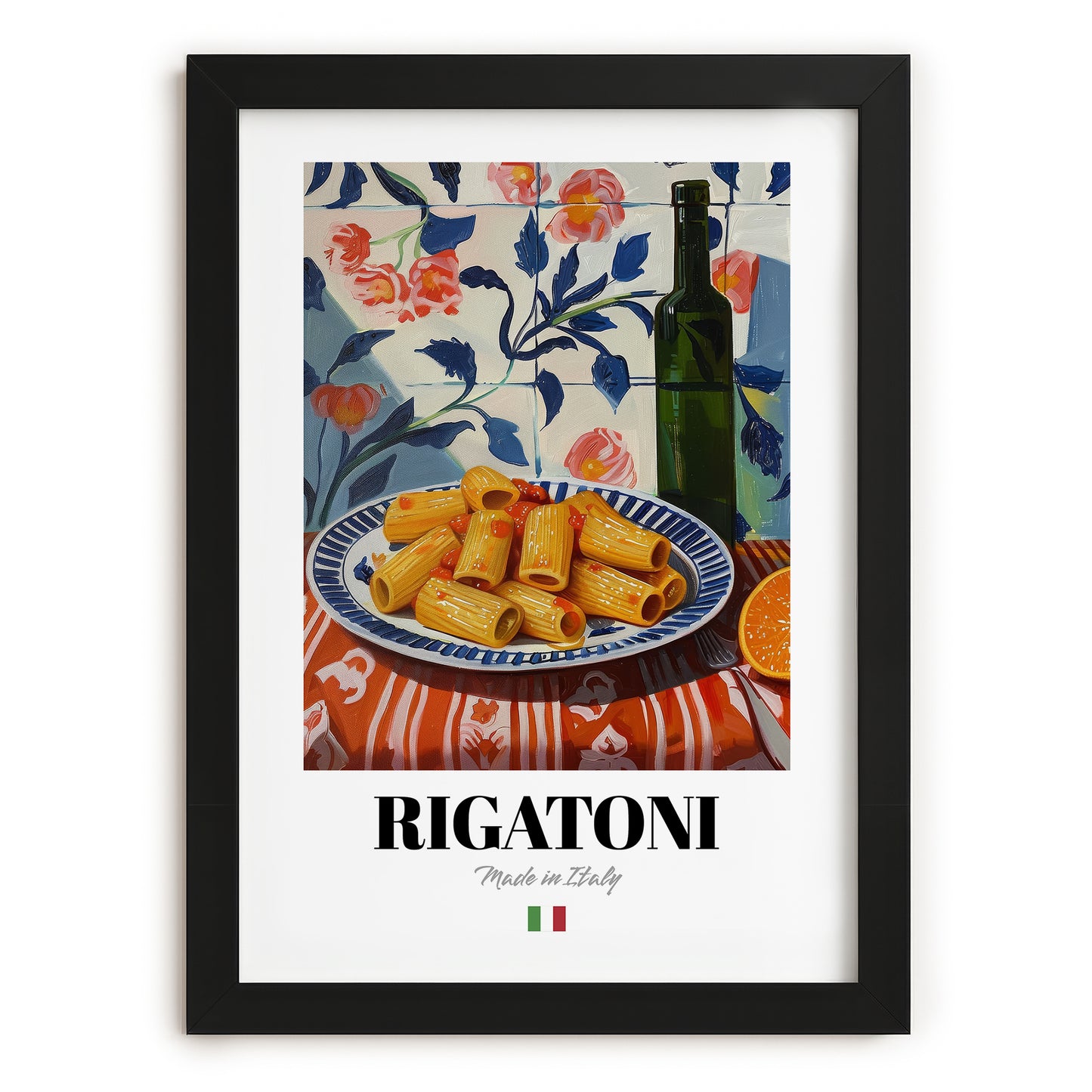 Rigatoni – Italian Pasta, Ristorante Poster, in sleek black frame
