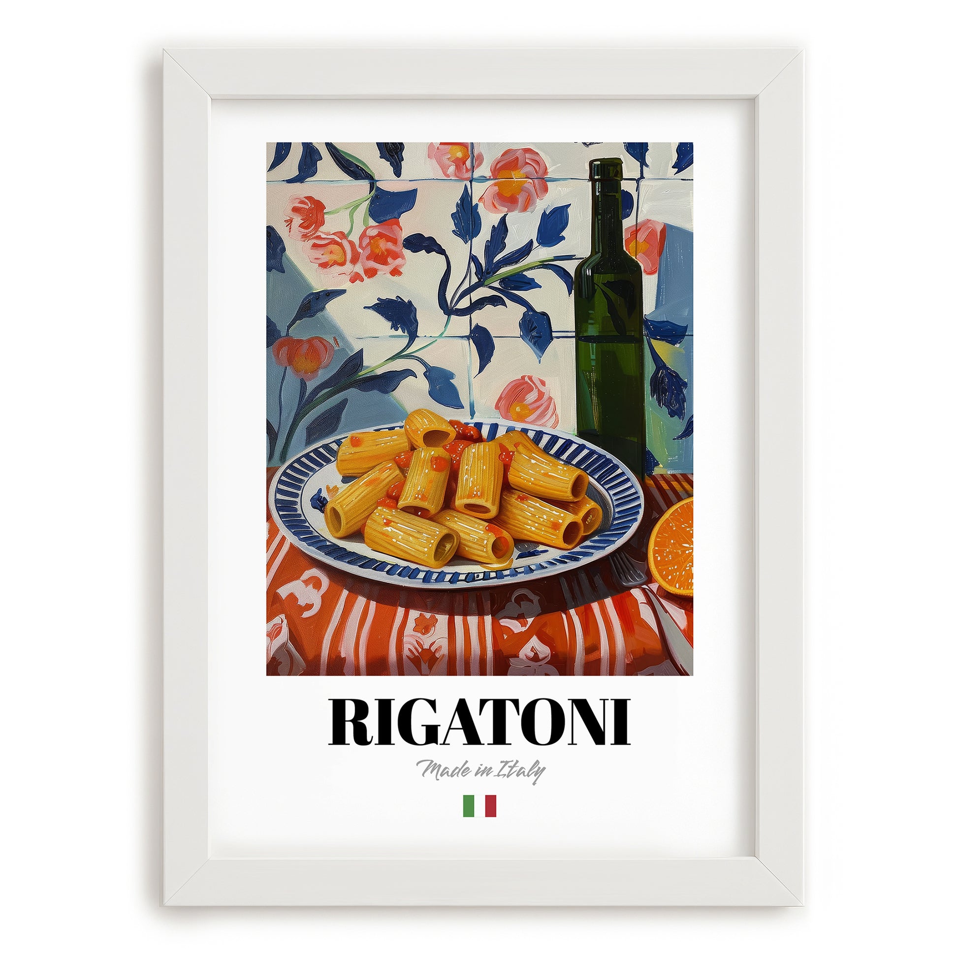 Rigatoni – Italian Pasta, Ristorante Poster, placed in minimal white frame
