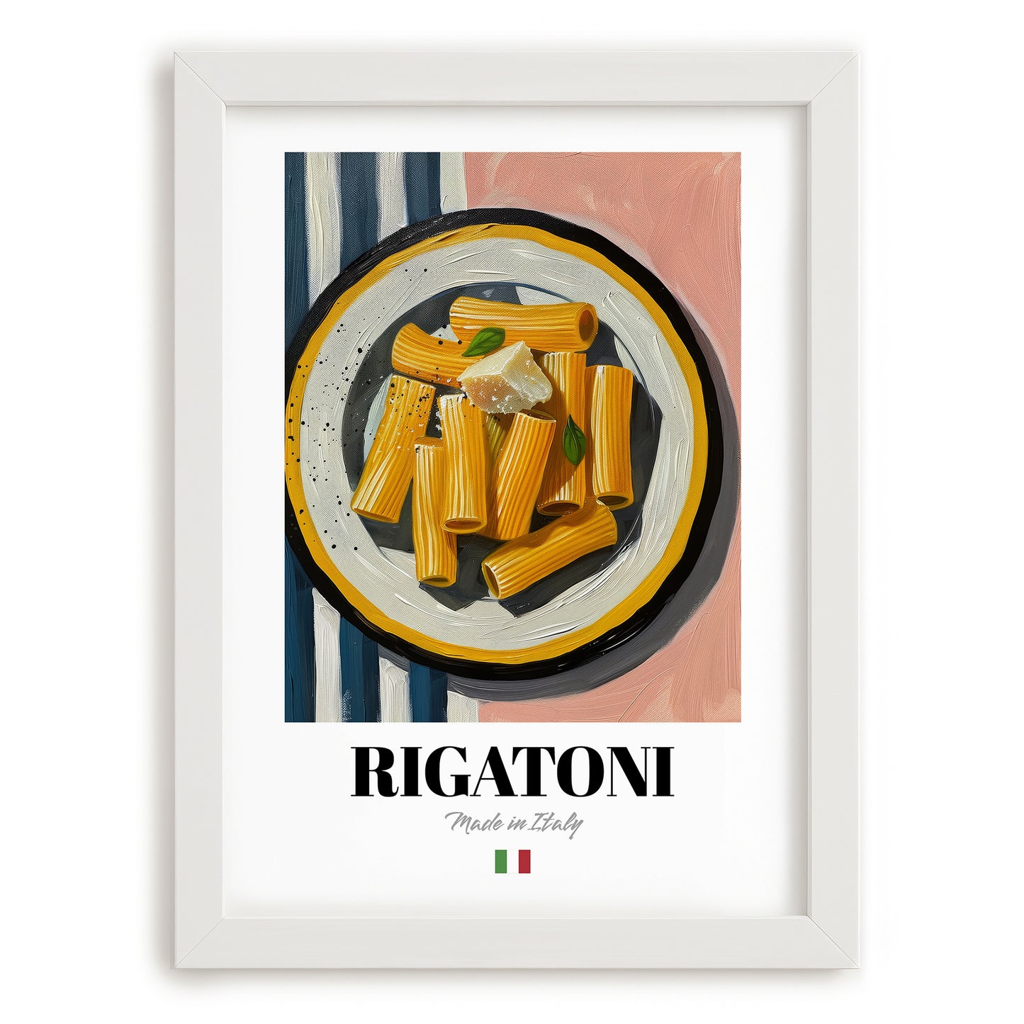 Rigatoni – Italian Pasta, Restaurant Poster, placed in minimal white frame
