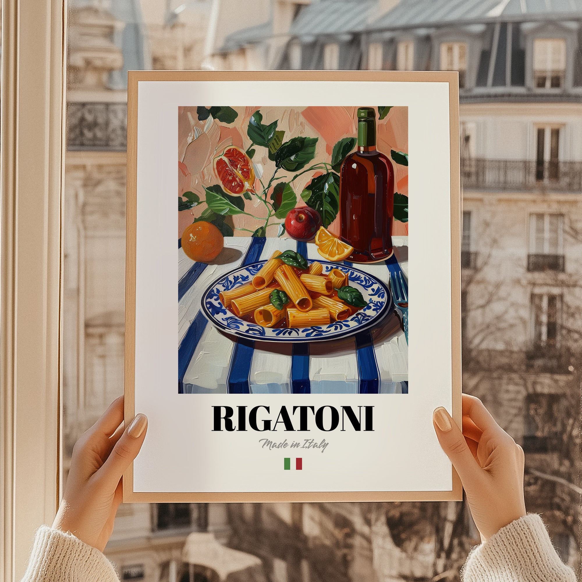 Rigatoni – Italian Pasta, Ristorante Wall Decor, styled in a charming Paris street view