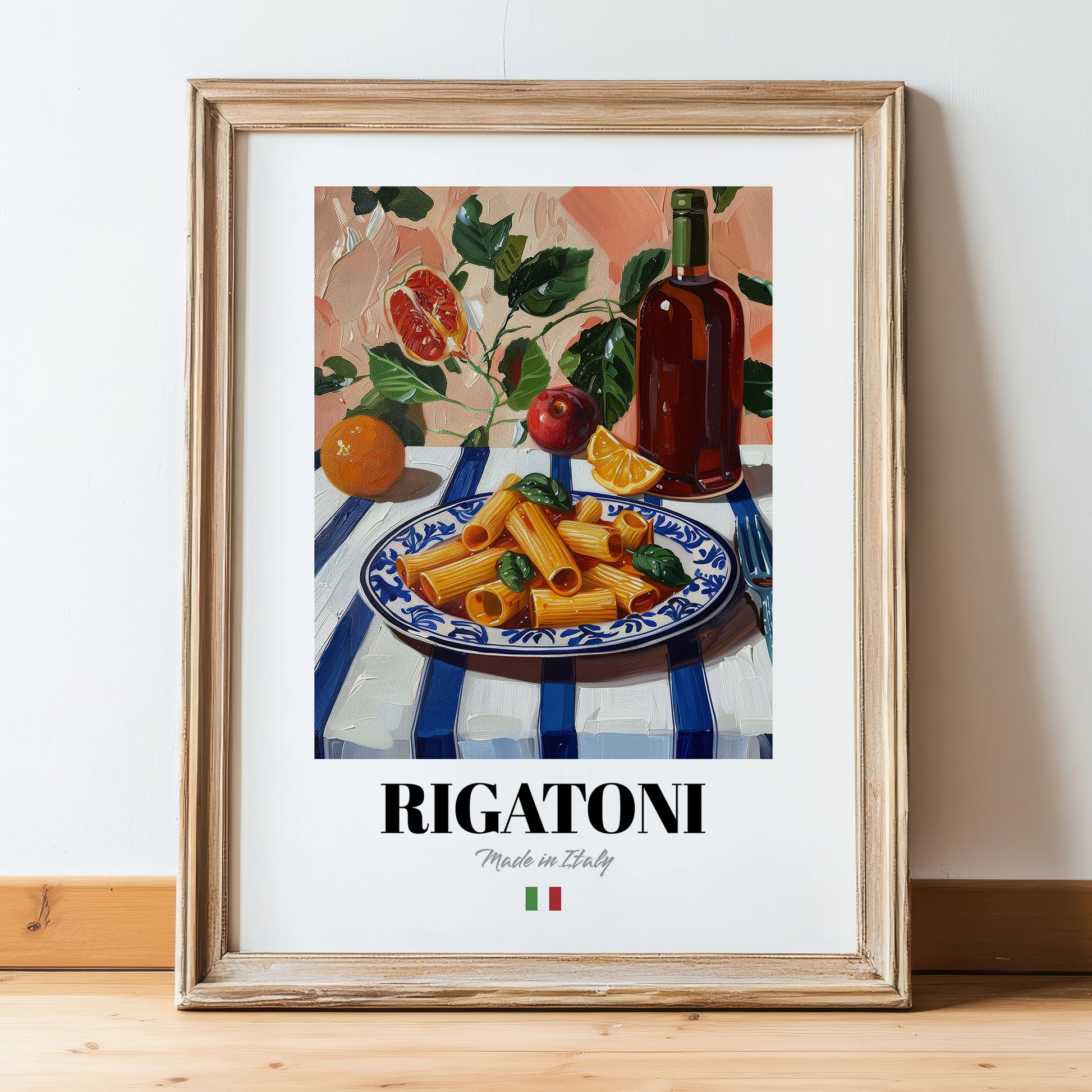 Rigatoni – Italian Pasta, Ristorante Wall Decor, in wooden frame leaning on the floor