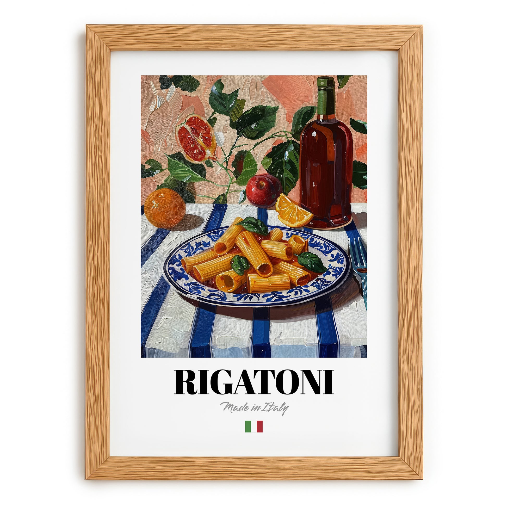 Rigatoni – Italian Pasta, Ristorante Wall Decor, set in oak frame