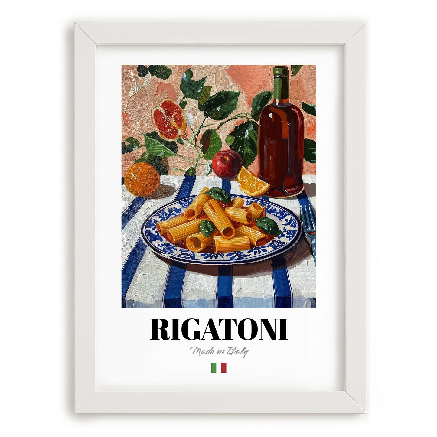 Rigatoni – Italian Pasta, Ristorante Wall Decor, placed in minimal white frame