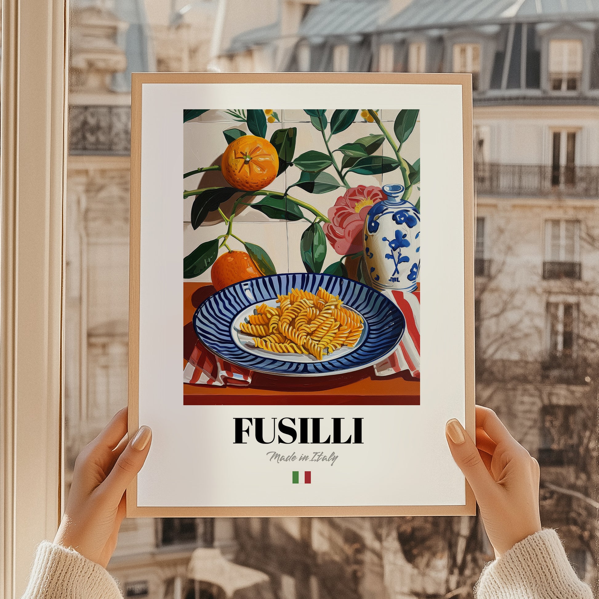 Fusilli – Italian Pasta, Restaurant Poster, styled in a charming Paris street view