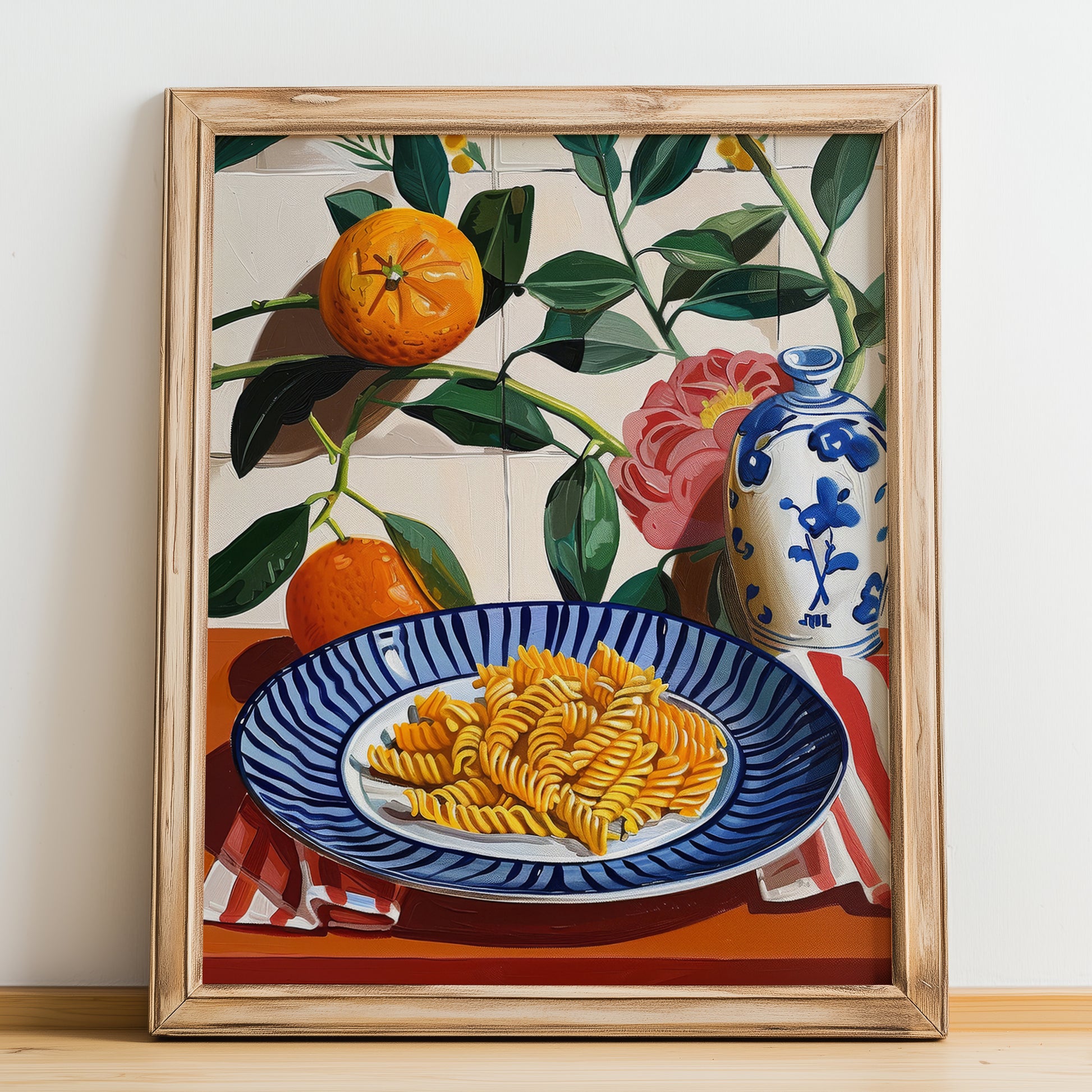Fusilli – Italian Pasta, Restaurant Poster, no-text version framed in wood