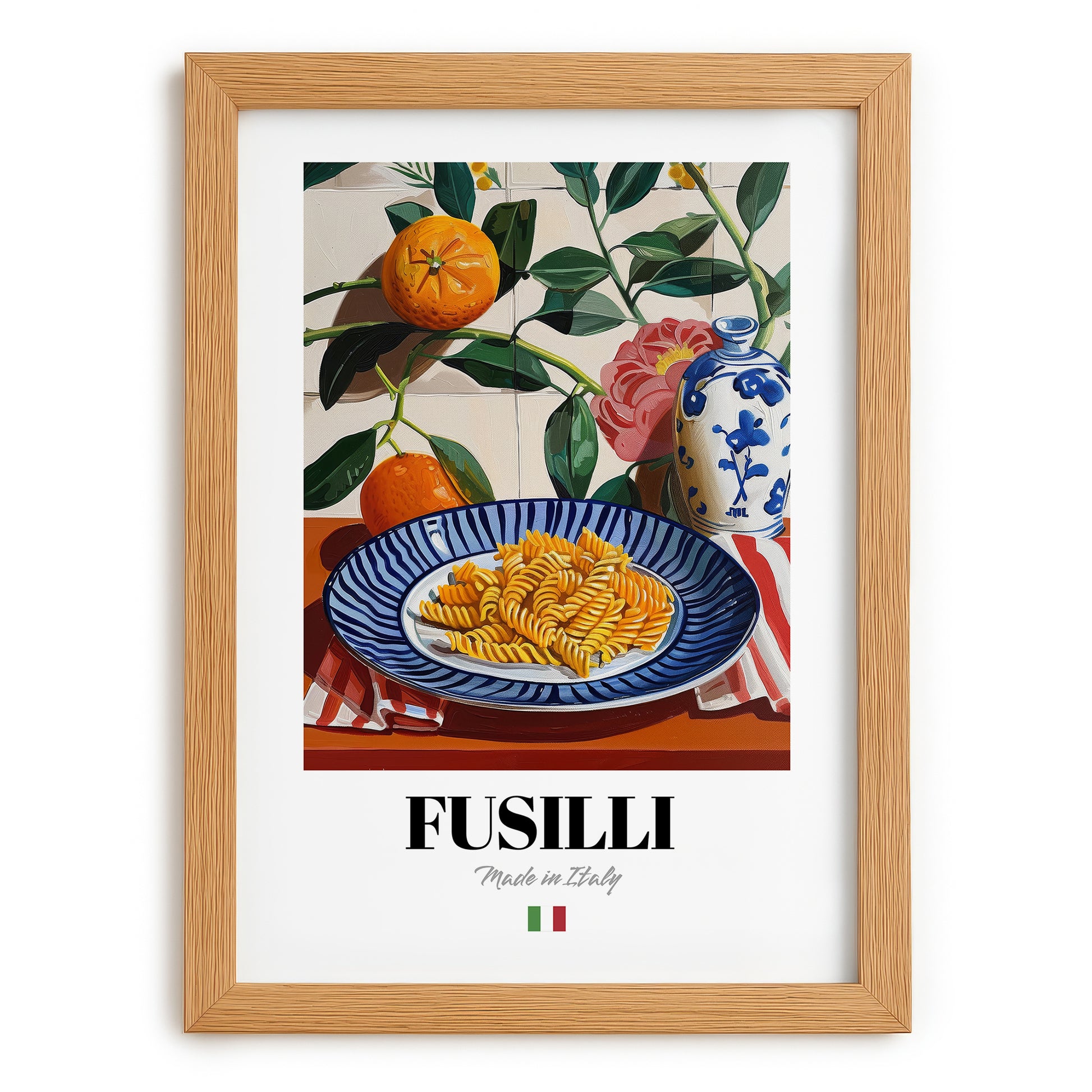 Fusilli – Italian Pasta, Restaurant Poster, set in oak frame
