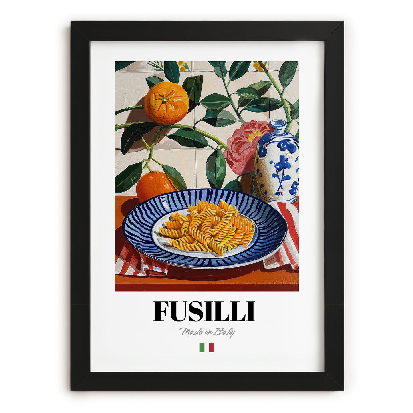 Fusilli – Italian Pasta, Restaurant Poster, in sleek black frame