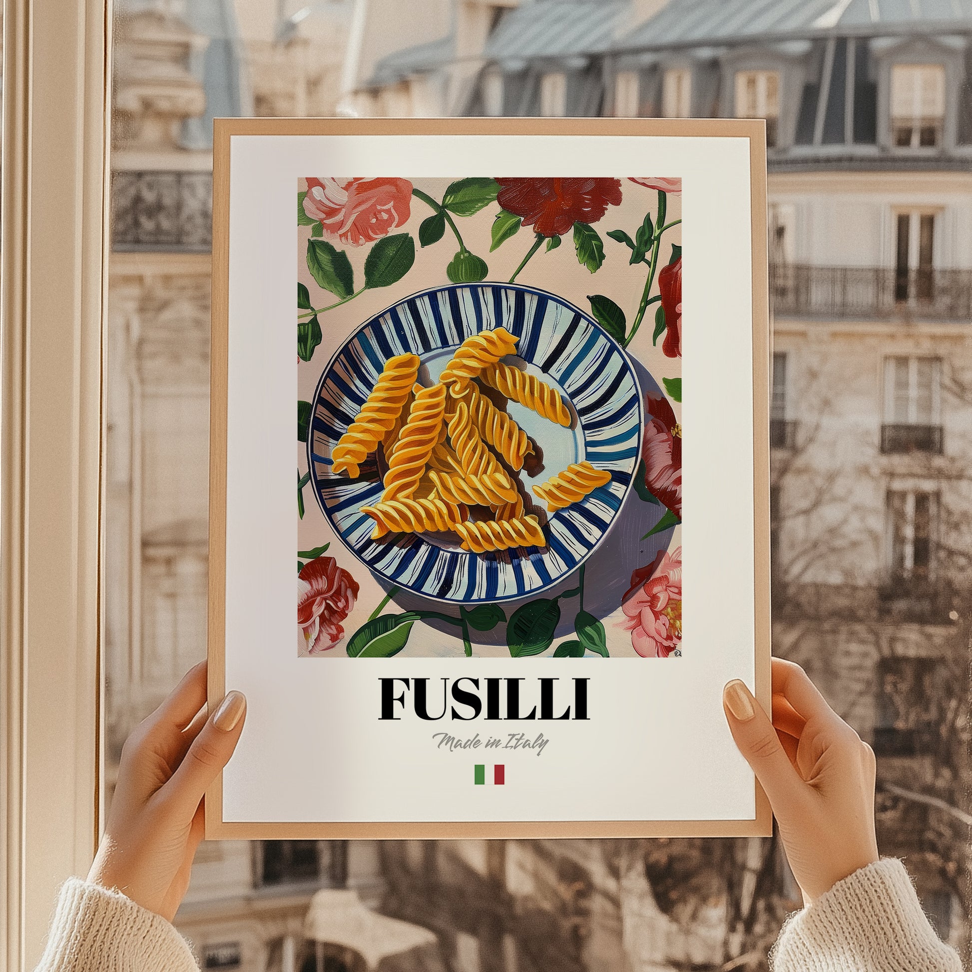 Fusilli – Italian Pasta, Osteria Print, styled in a charming Paris street view