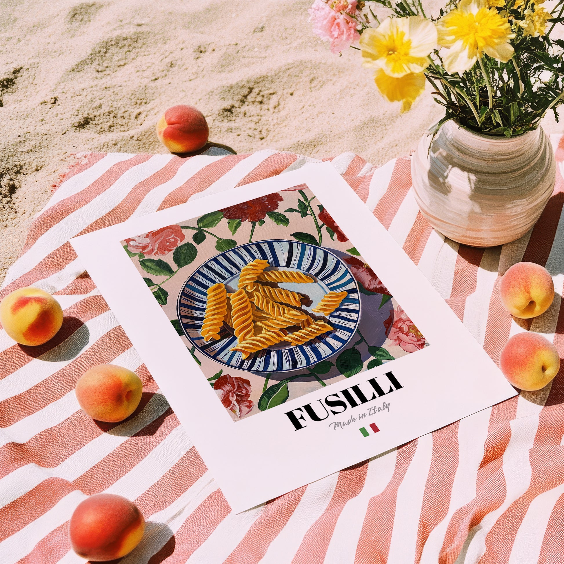 Fusilli – Italian Pasta, Osteria Print, unframed on coastal sand