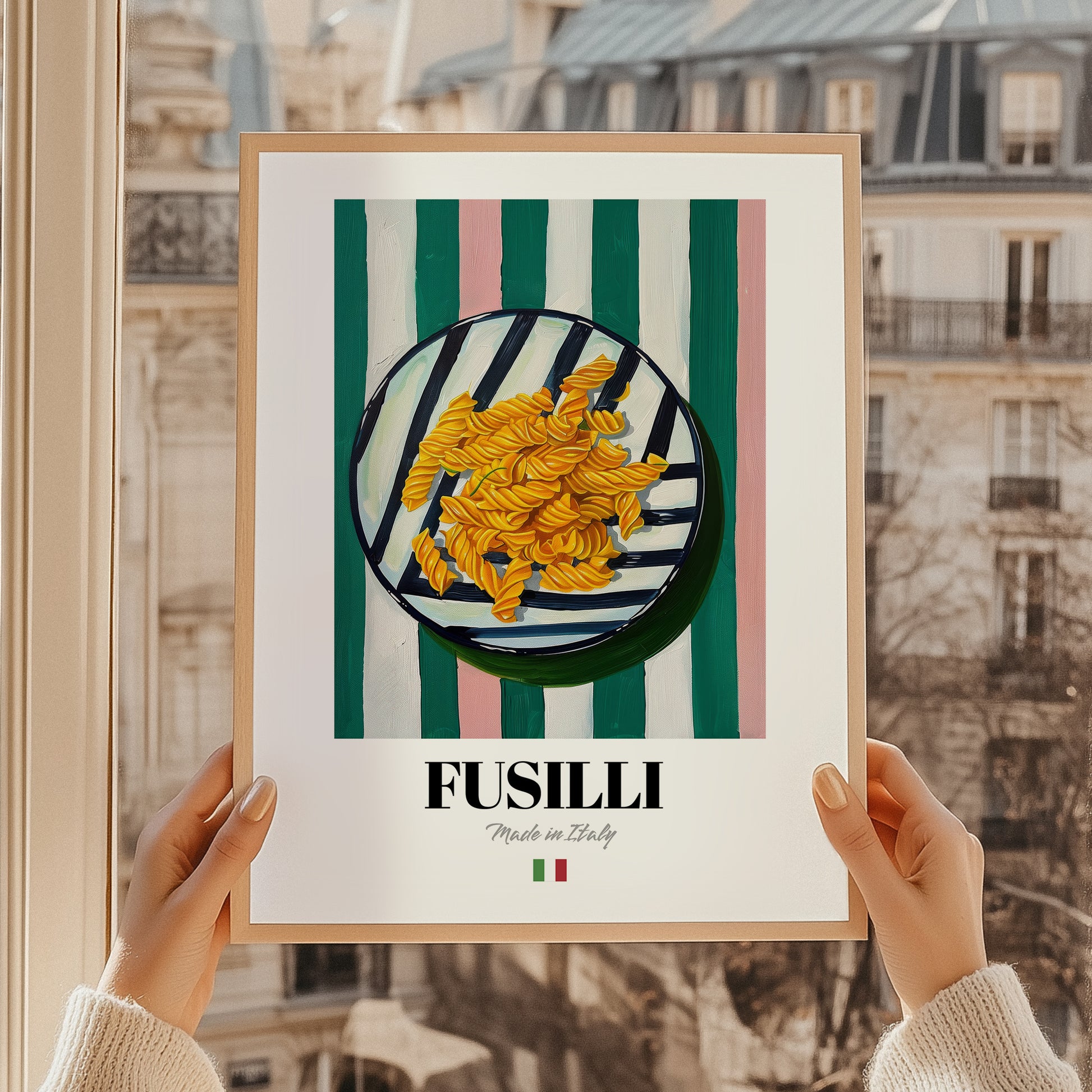 Fusilli – Italian Pasta, Trattoria Art, styled in a charming Paris street view