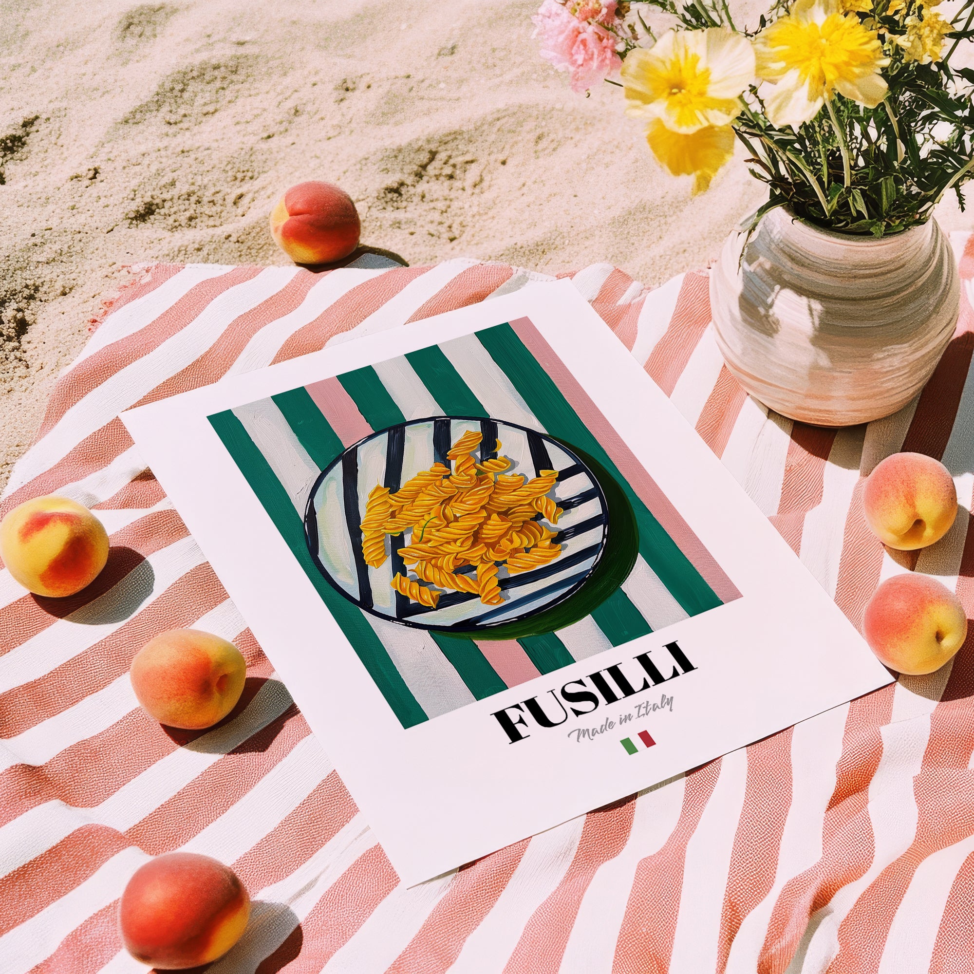 Fusilli – Italian Pasta, Trattoria Art, unframed on coastal sand