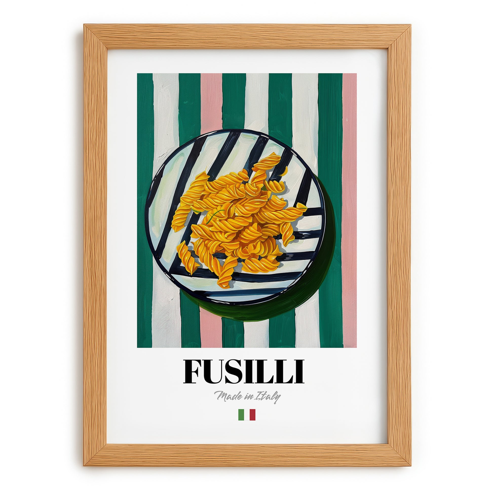 Fusilli – Italian Pasta, Trattoria Art, set in oak frame