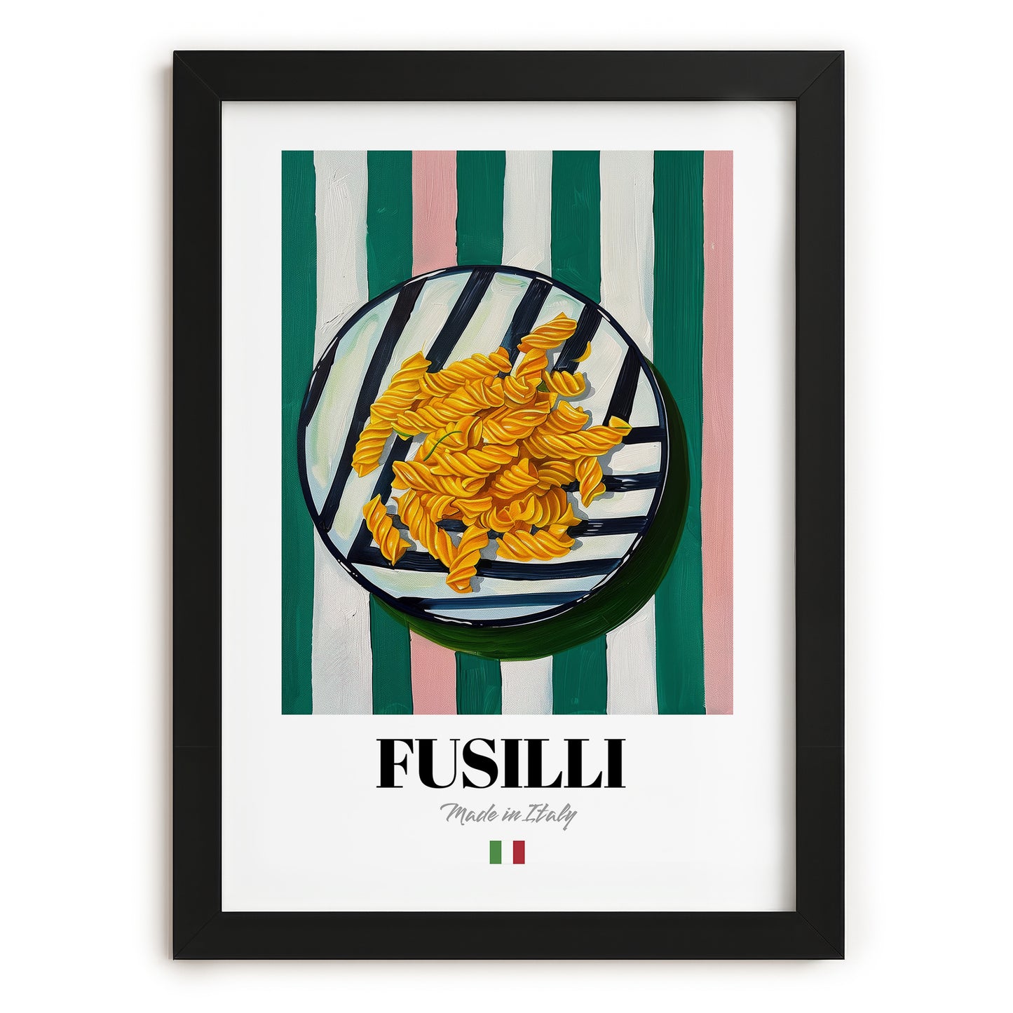 Fusilli – Italian Pasta, Trattoria Art, in sleek black frame
