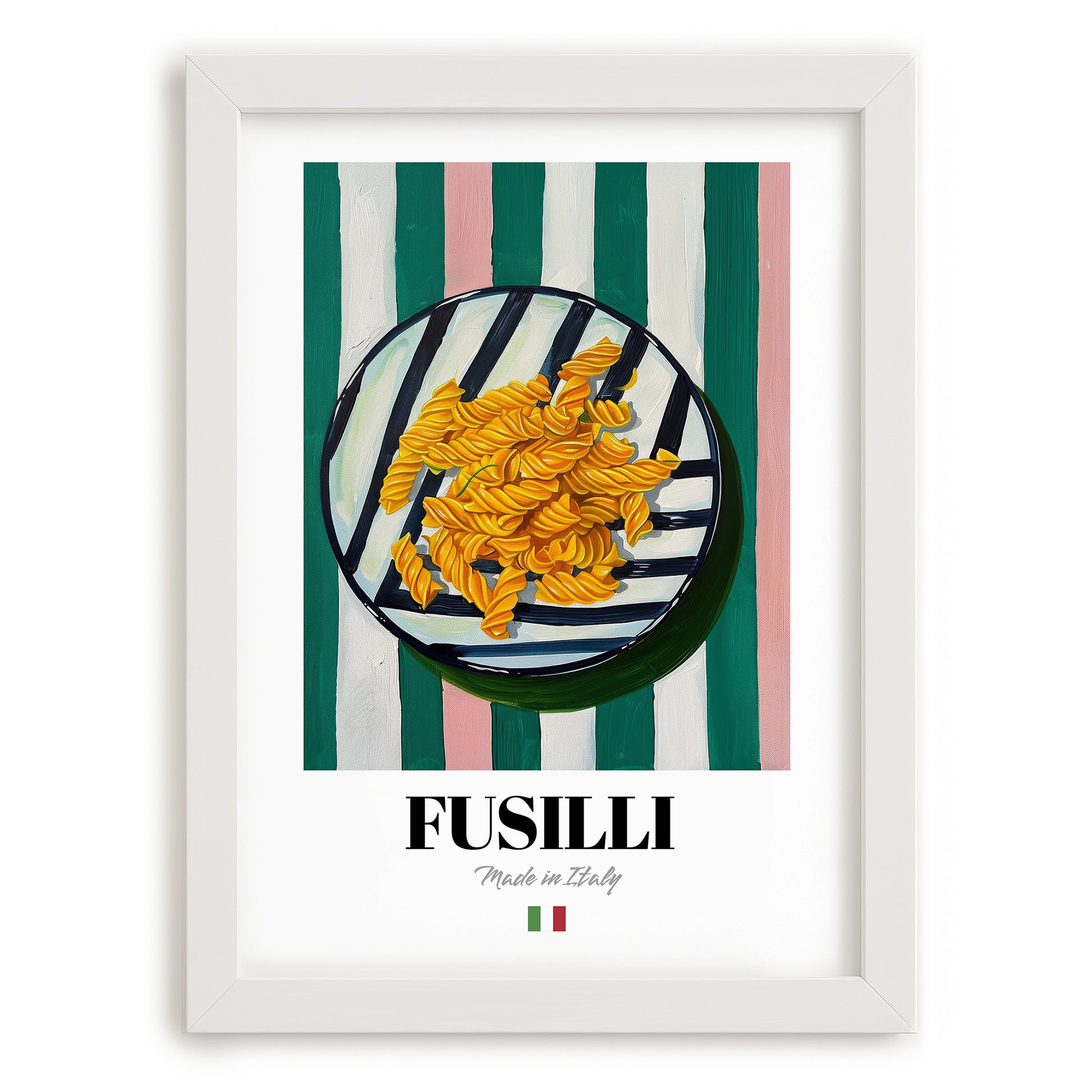 Fusilli – Italian Pasta, Trattoria Art, placed in minimal white frame
