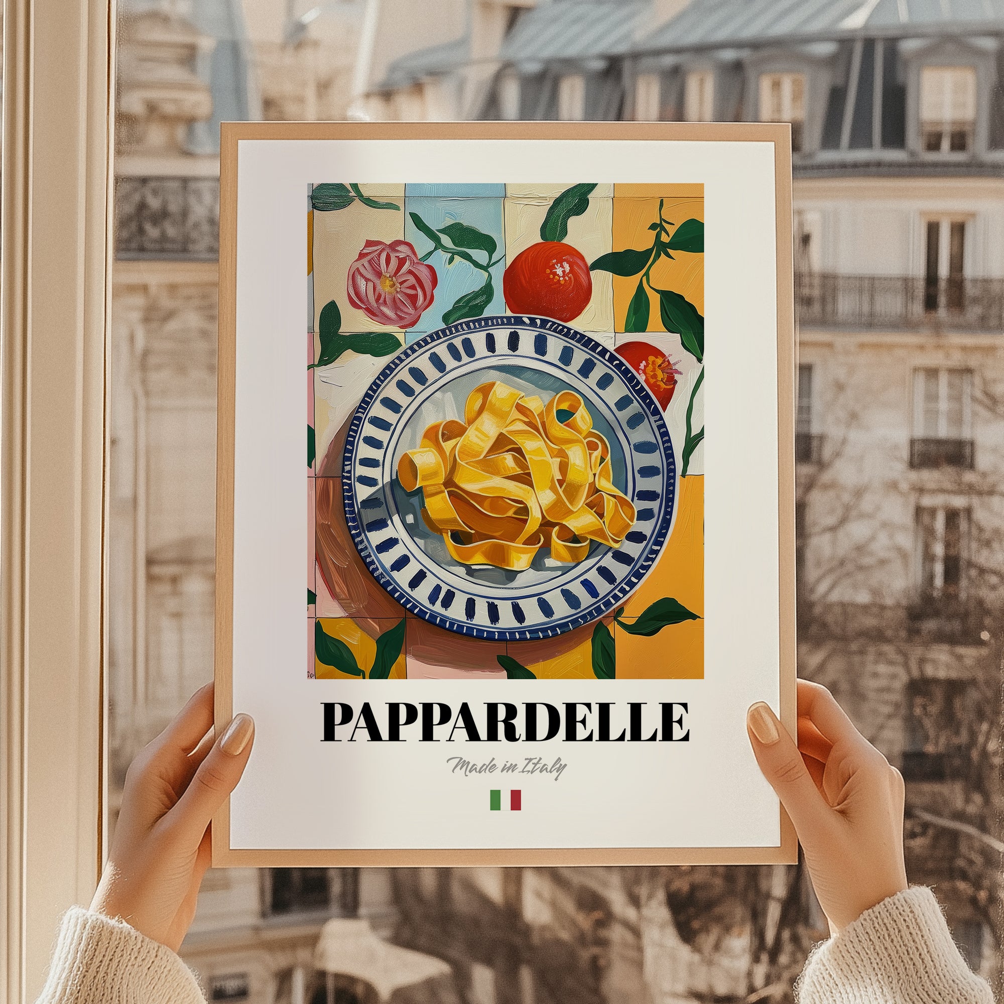 Pappardelle – Italian Pasta, Osteria Poster, styled in a charming Paris street view