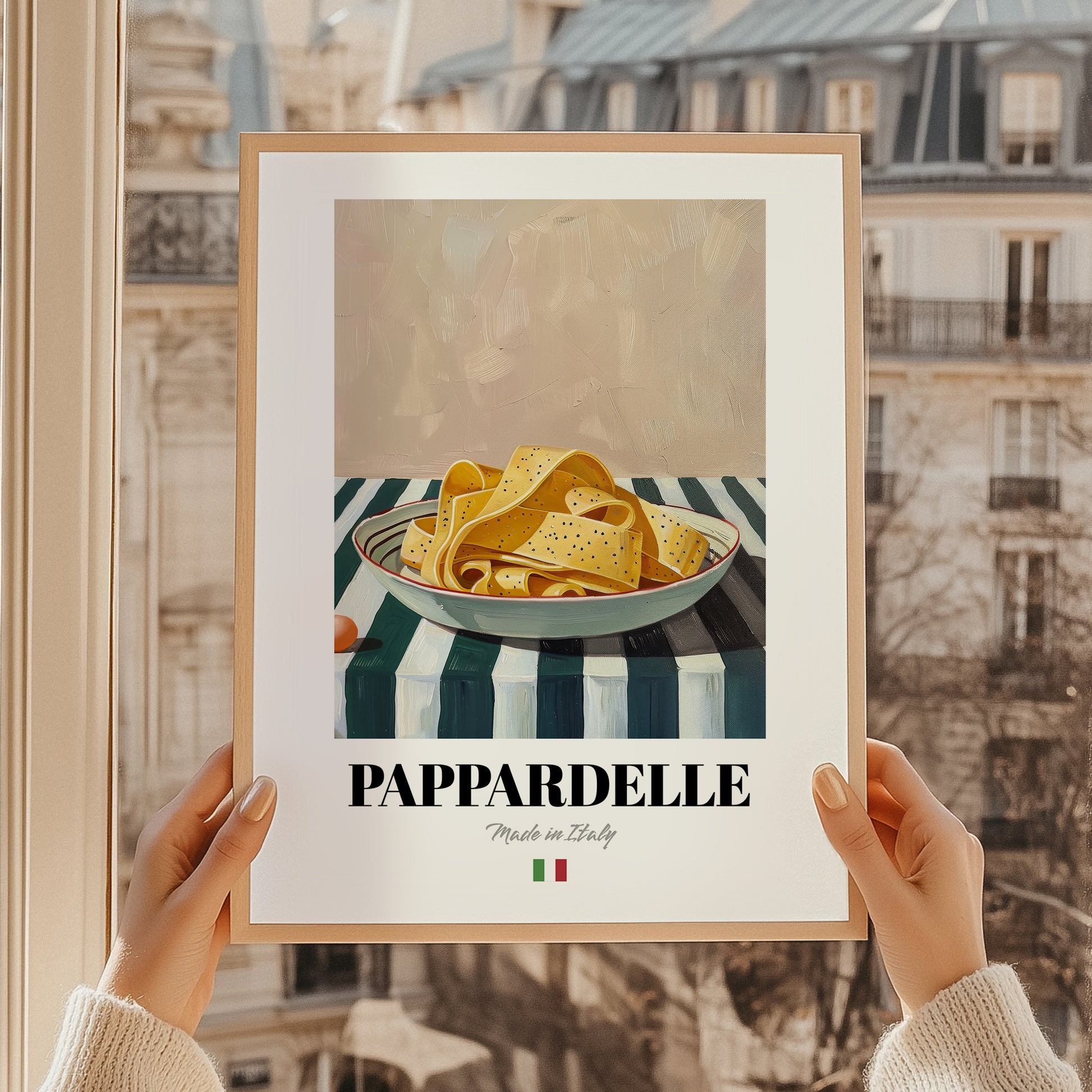 Pappardelle – Italian Pasta, Trattoria Wall Decor, styled in a charming Paris street view