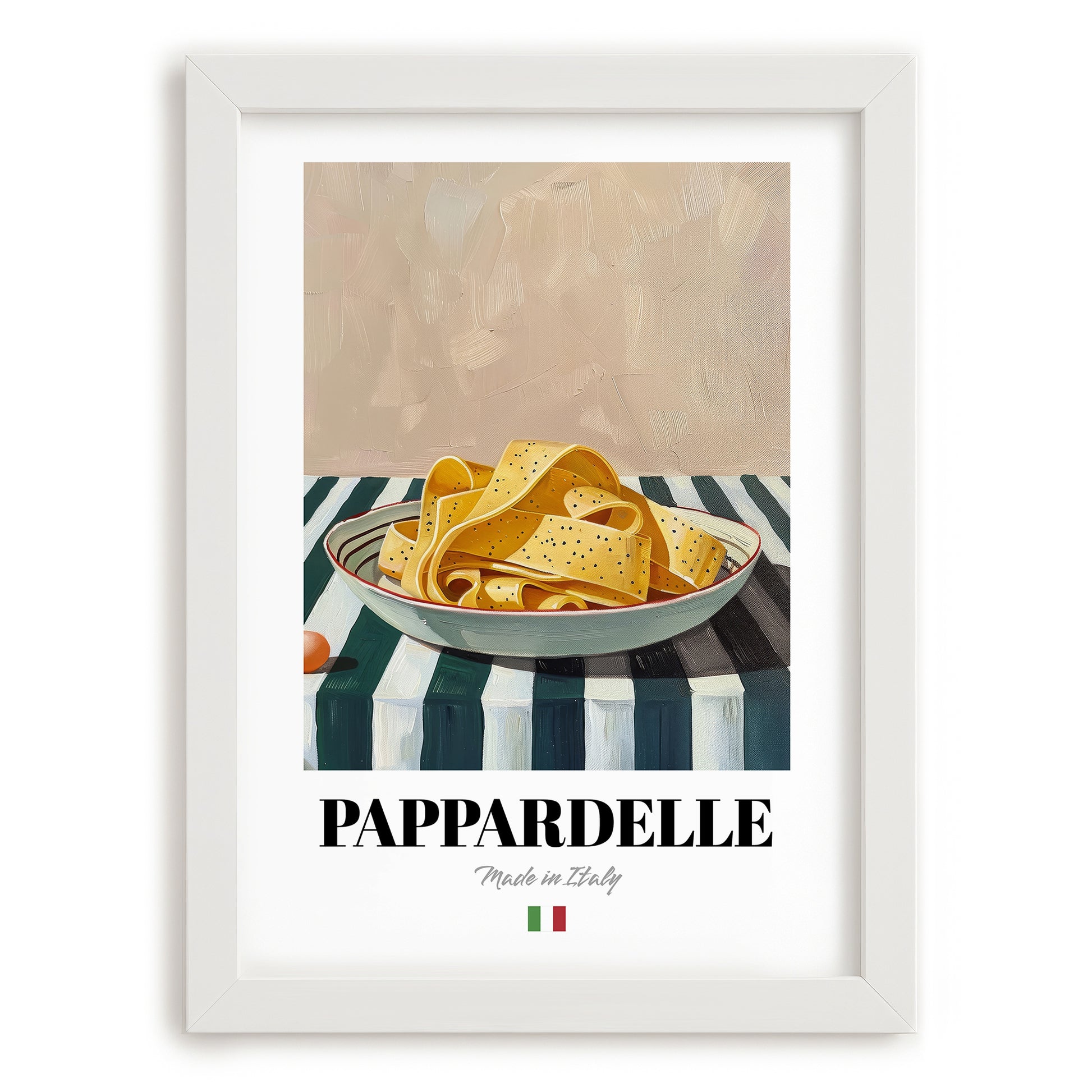 Pappardelle – Italian Pasta, Trattoria Wall Decor, placed in minimal white frame