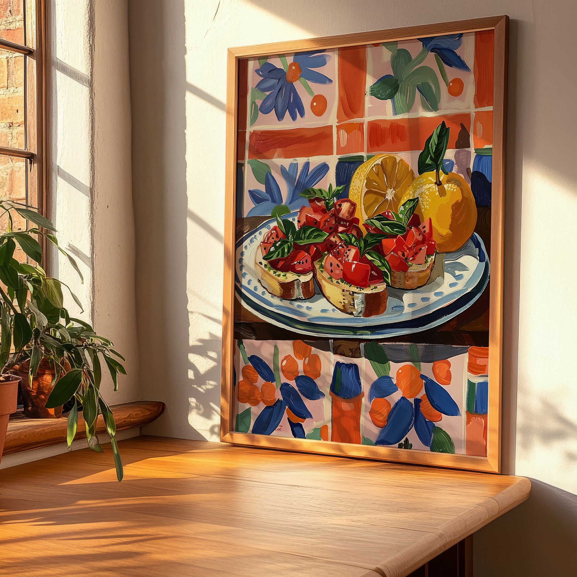 Bruschetta al pomodoro – Italian Snack Dish, Tavern Wall Art, clean layout with no caption