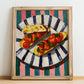 Bruschetta al pomodoro – Italian Snack Dish, Café Art, no-text version framed in wood