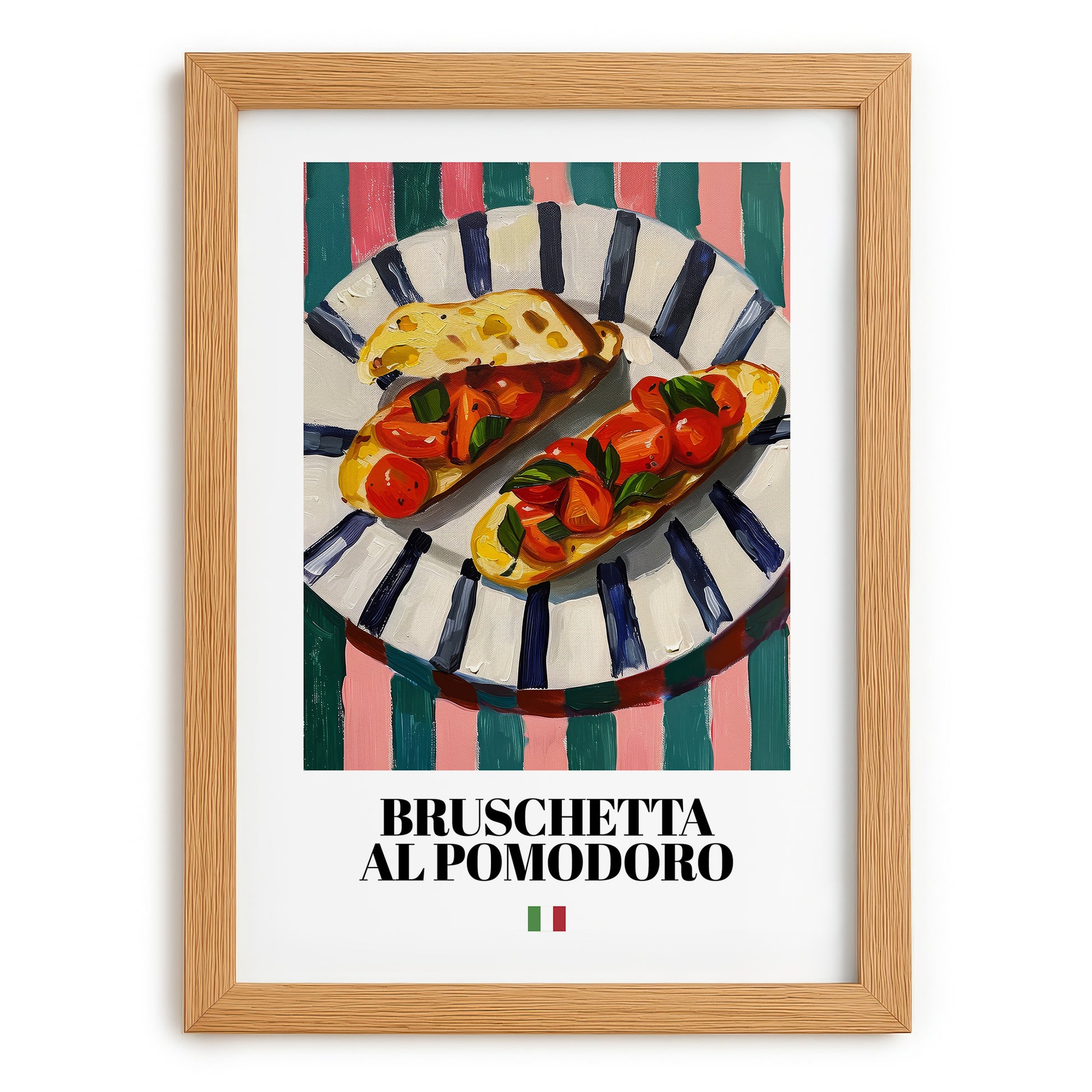Bruschetta al pomodoro – Italian Snack Dish, Café Art, set in oak frame