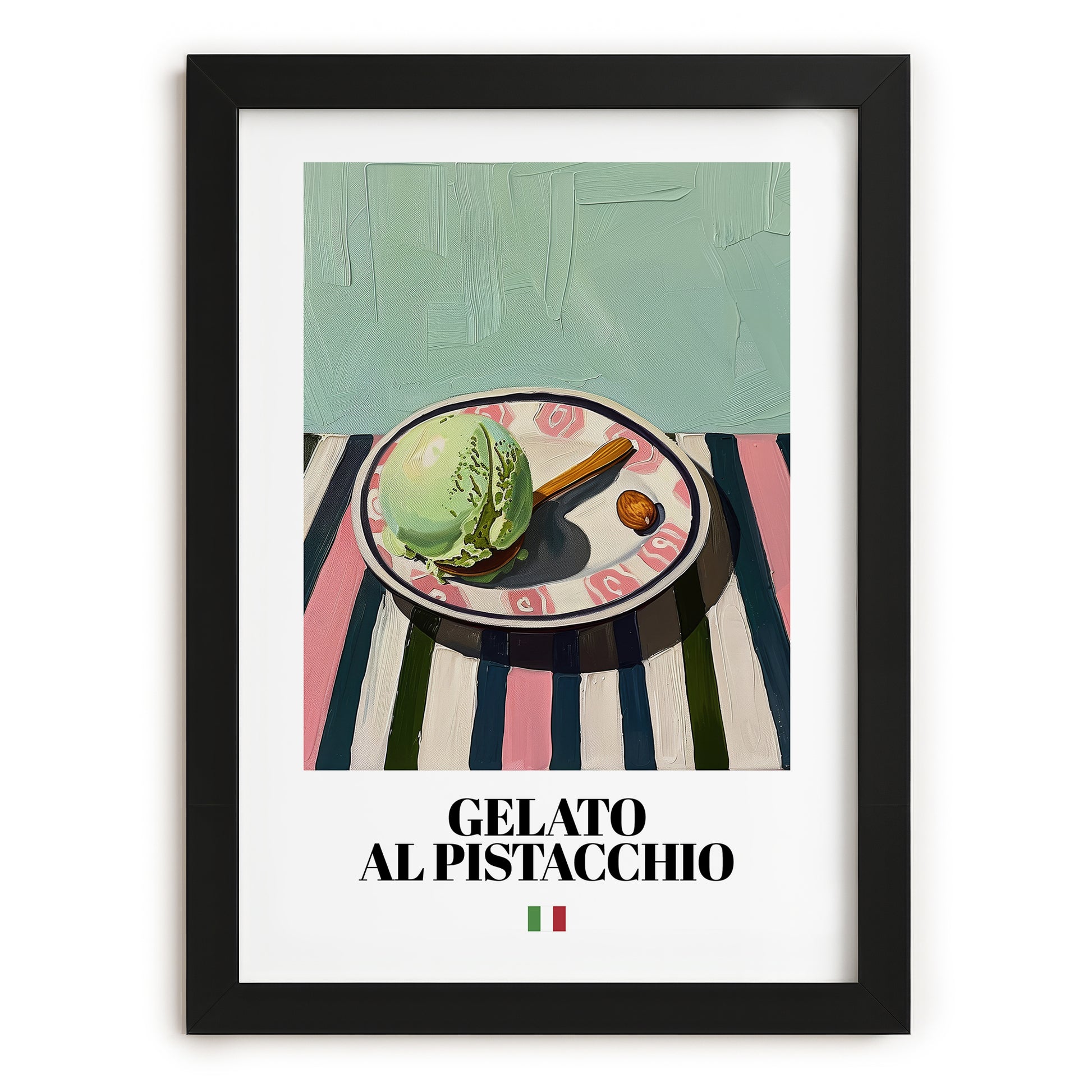 Gelato al pistacchio – Italian Gelato, Artisan Ice Cream Shop Art, in sleek black frame