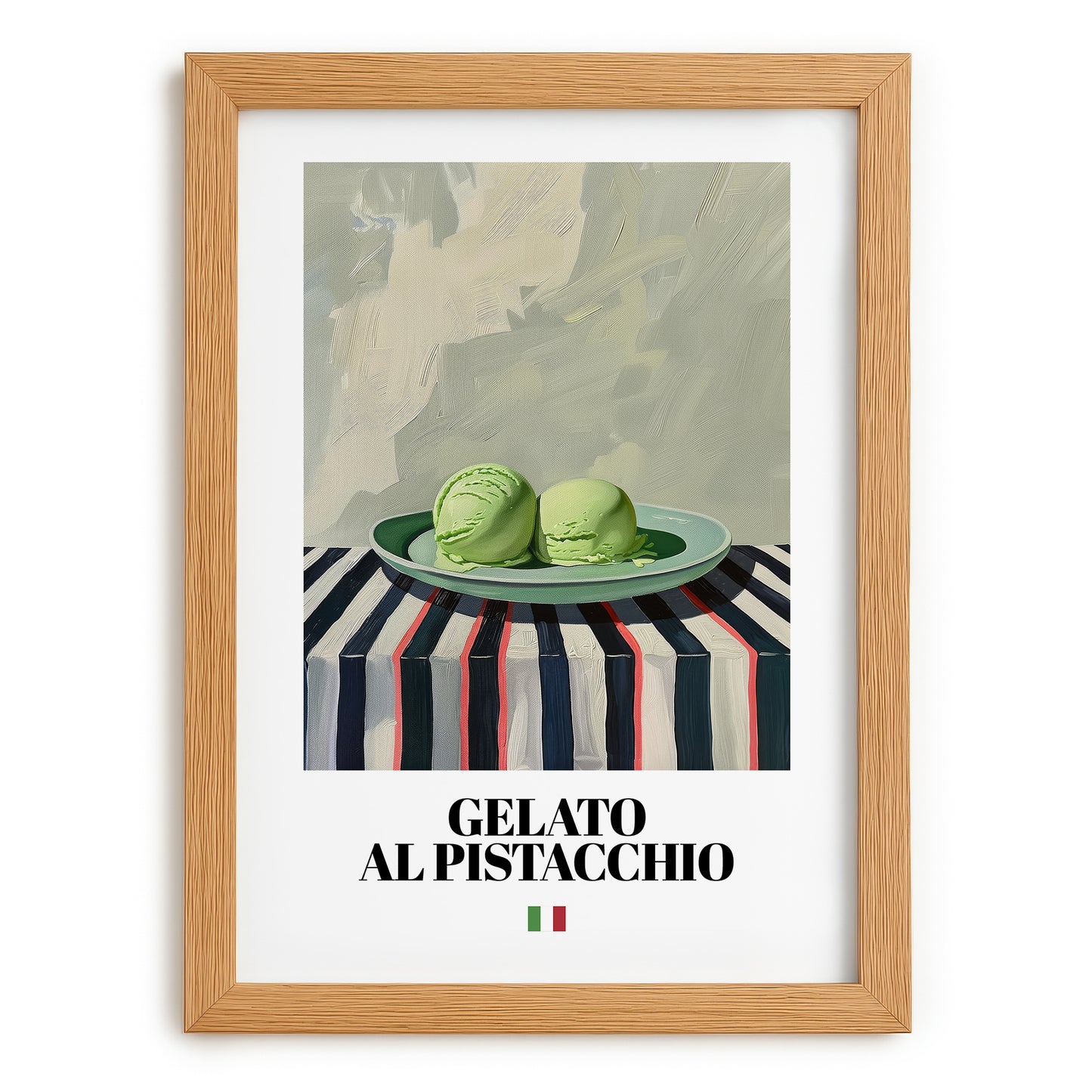 Gelato al pistacchio – Italian Gelato, Artisan Ice Cream Shop Poster, set in oak frame