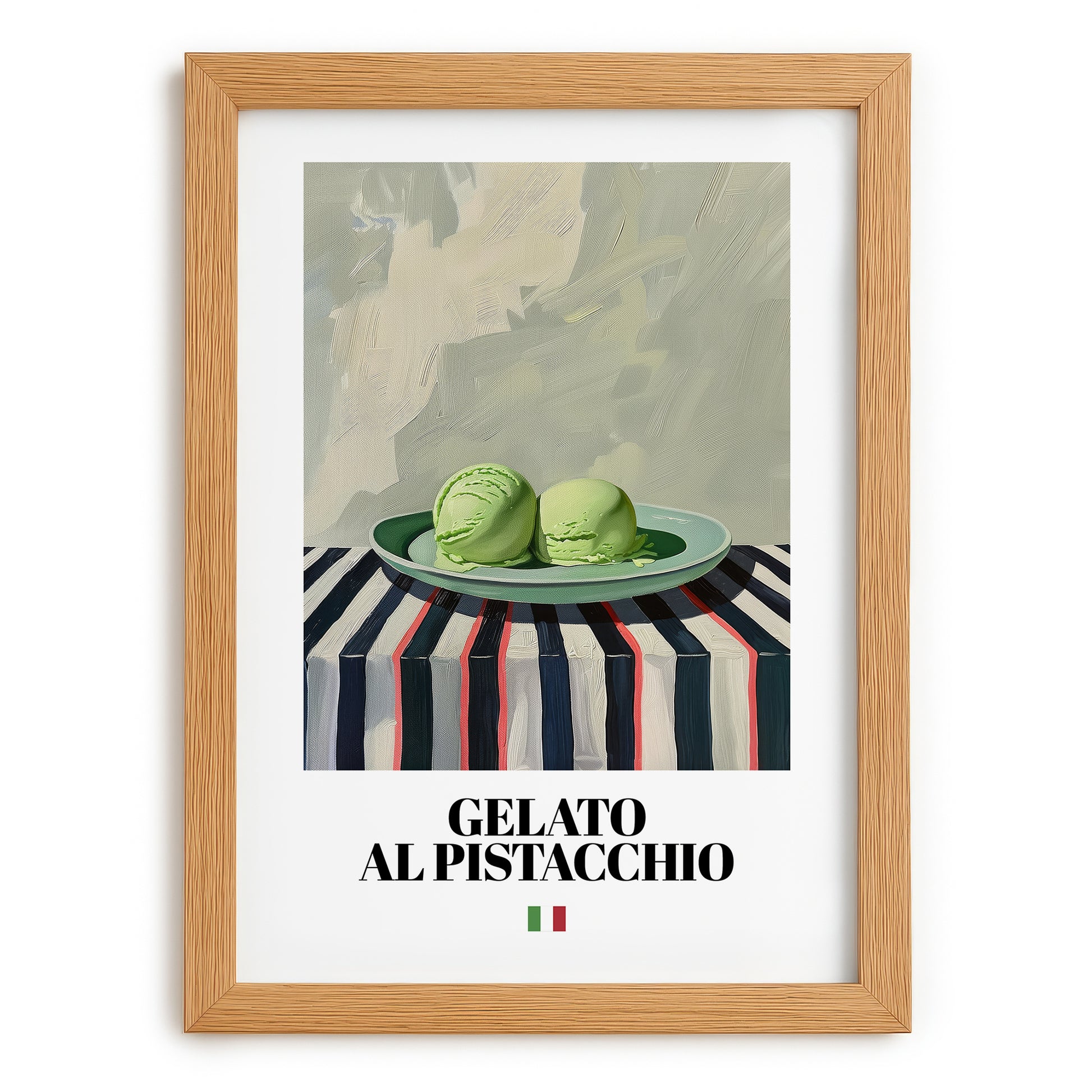 Gelato al pistacchio – Italian Gelato, Artisan Ice Cream Shop Poster, set in oak frame