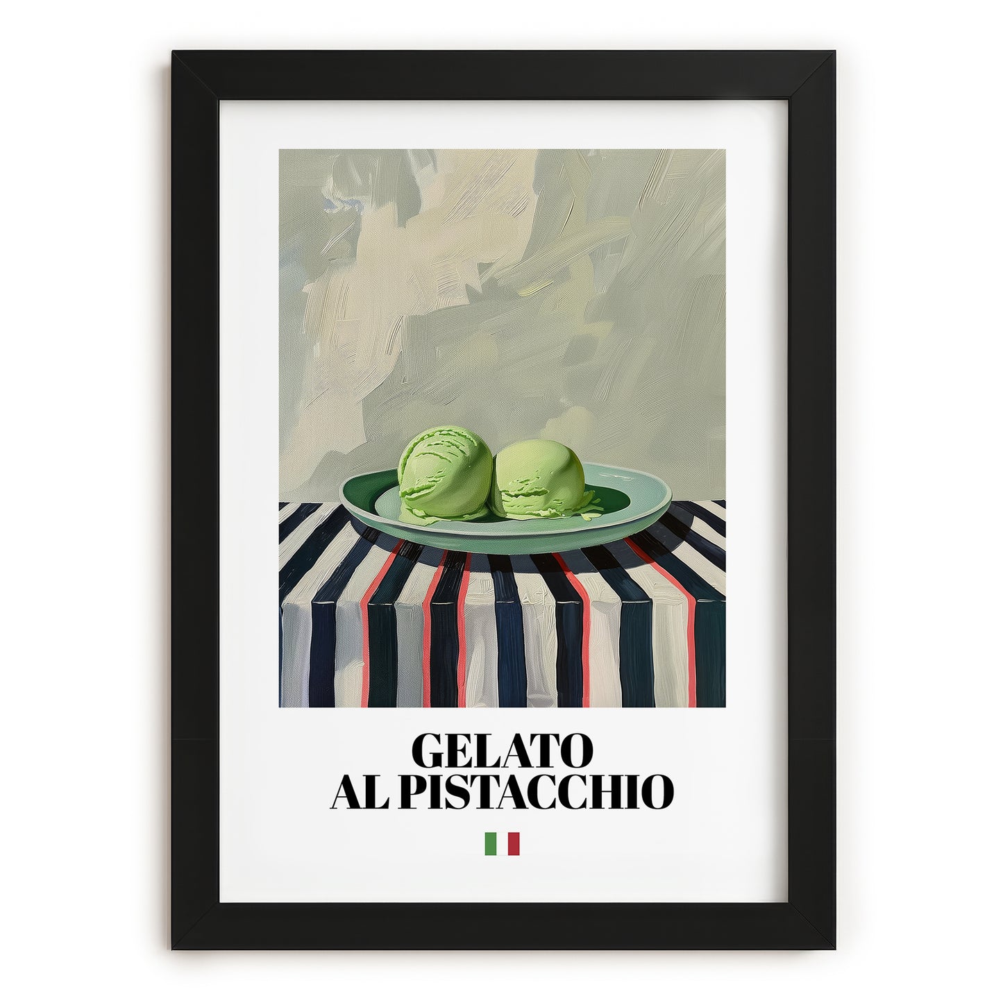 Gelato al pistacchio – Italian Gelato, Artisan Ice Cream Shop Poster, in sleek black frame