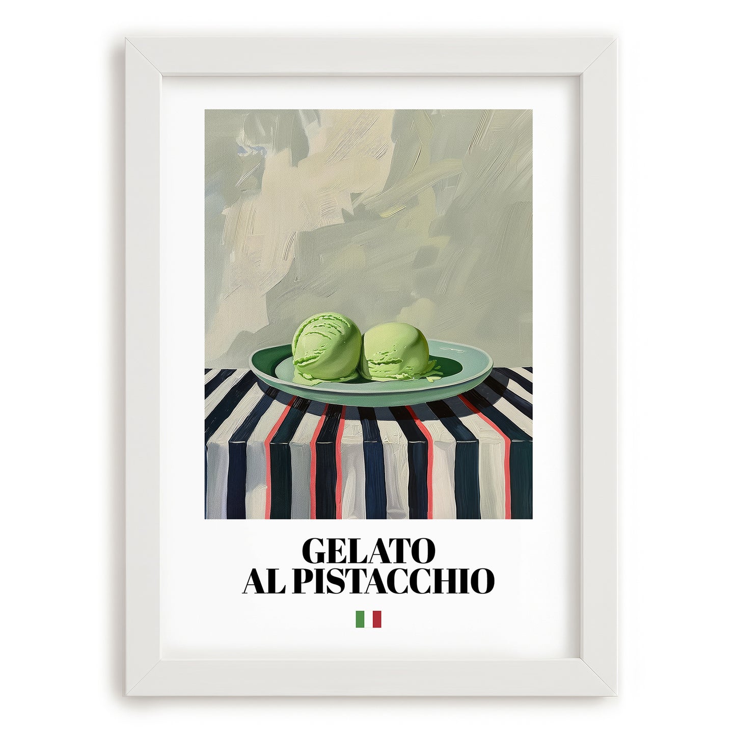 Gelato al pistacchio – Italian Gelato, Artisan Ice Cream Shop Poster, placed in minimal white frame