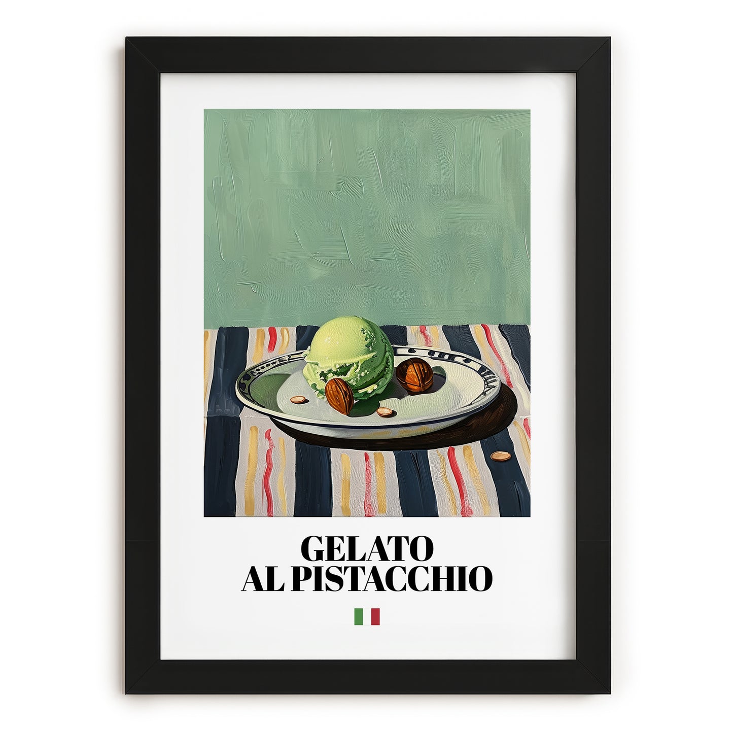 Gelato al pistacchio – Italian Gelato, Artisan Ice Cream Shop Wall Art, in sleek black frame