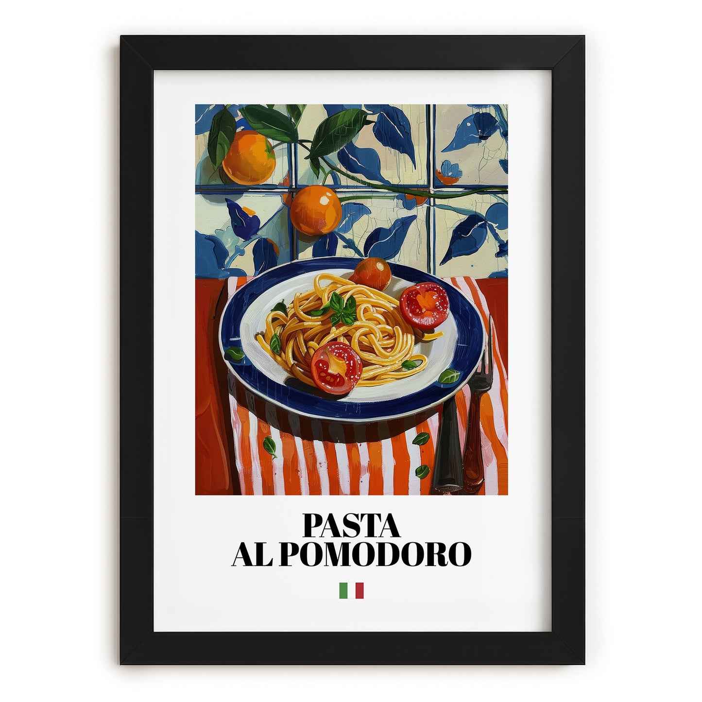 Pasta al pomodoro – Italian Pasta, Osteria Illustration, in sleek black frame